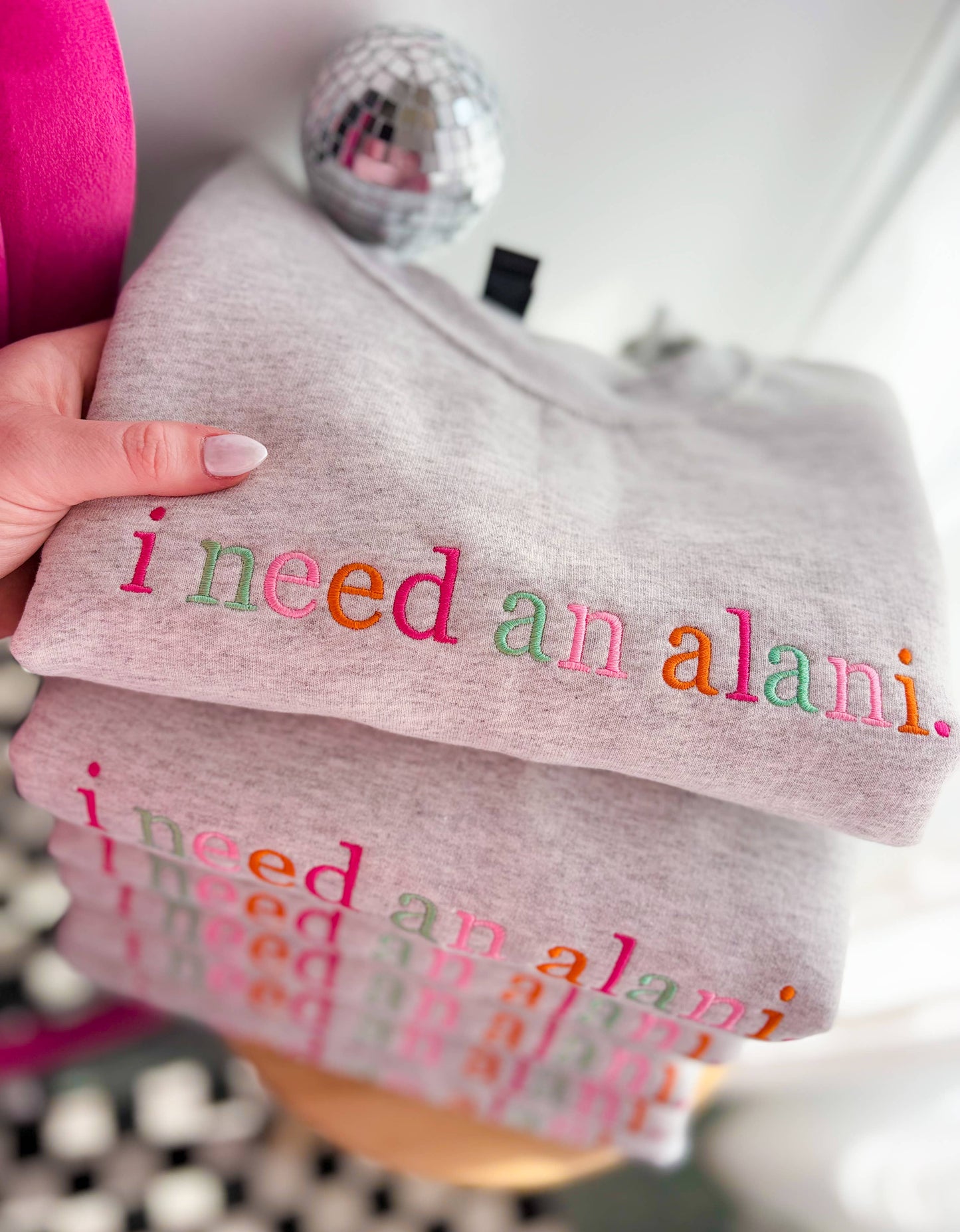 I need a drink Embroidered Crewneck