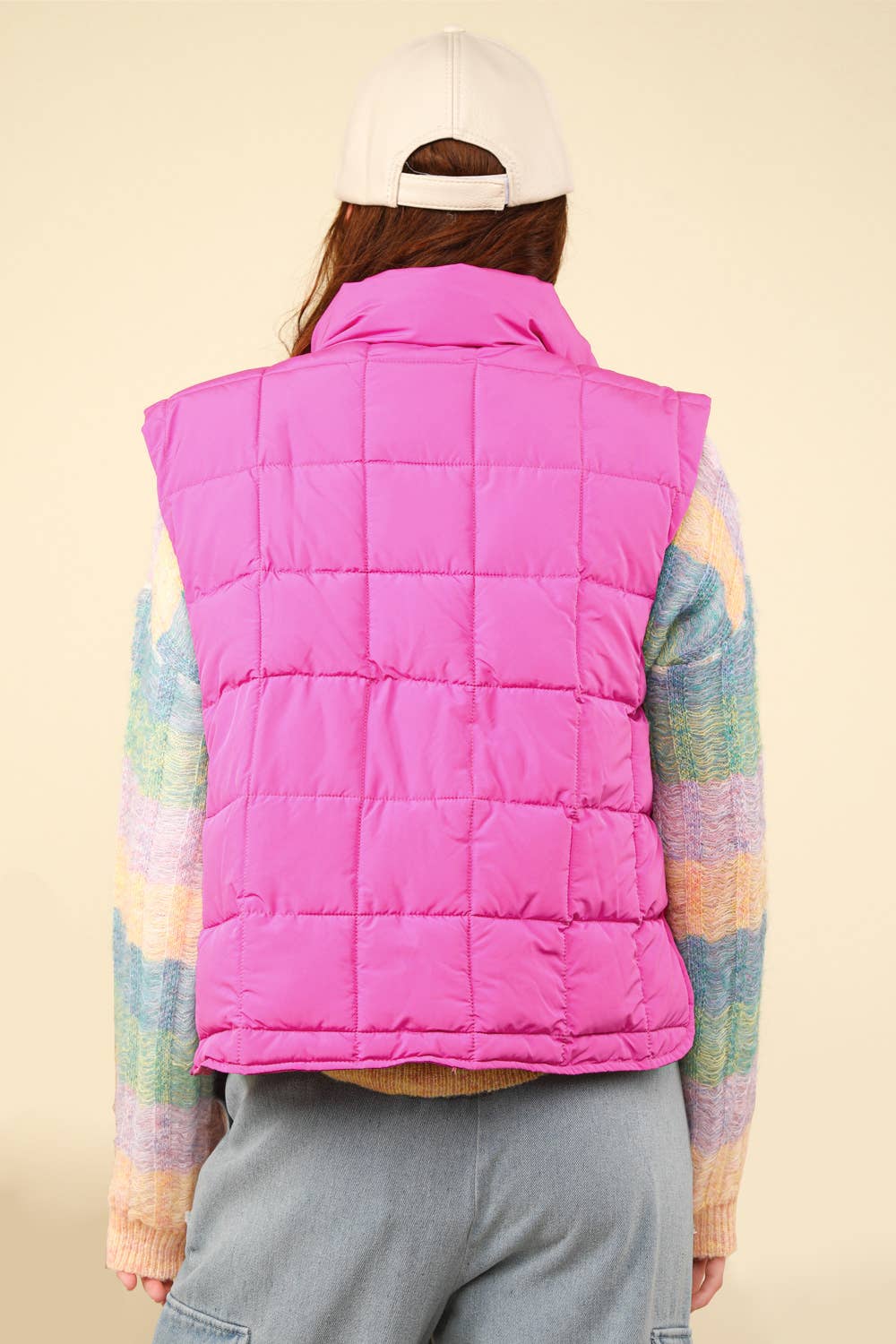 Solid Puffer Padded Warm Vest:Pink