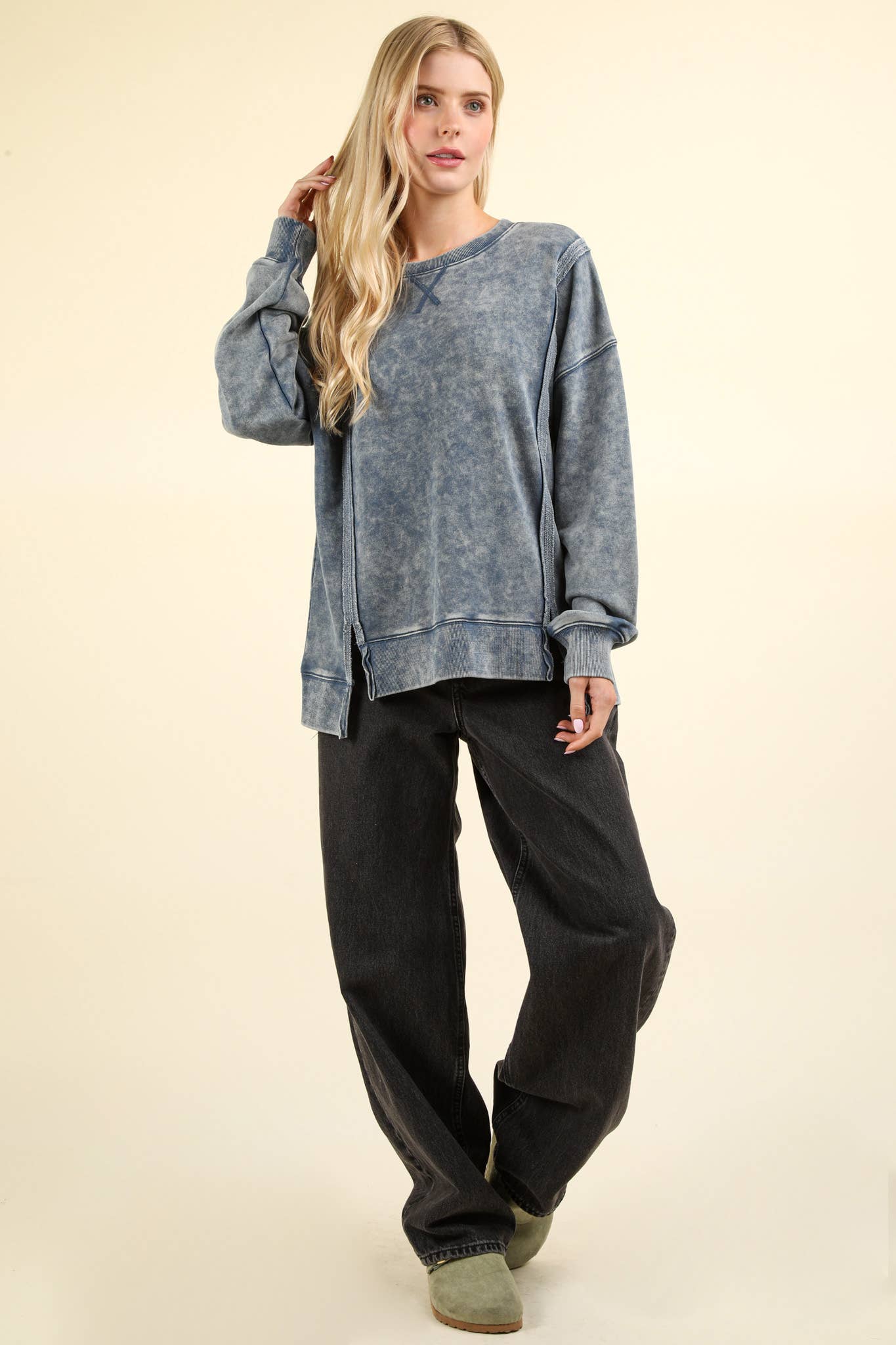 Mineral Washed French Terry Oversized Knit Top