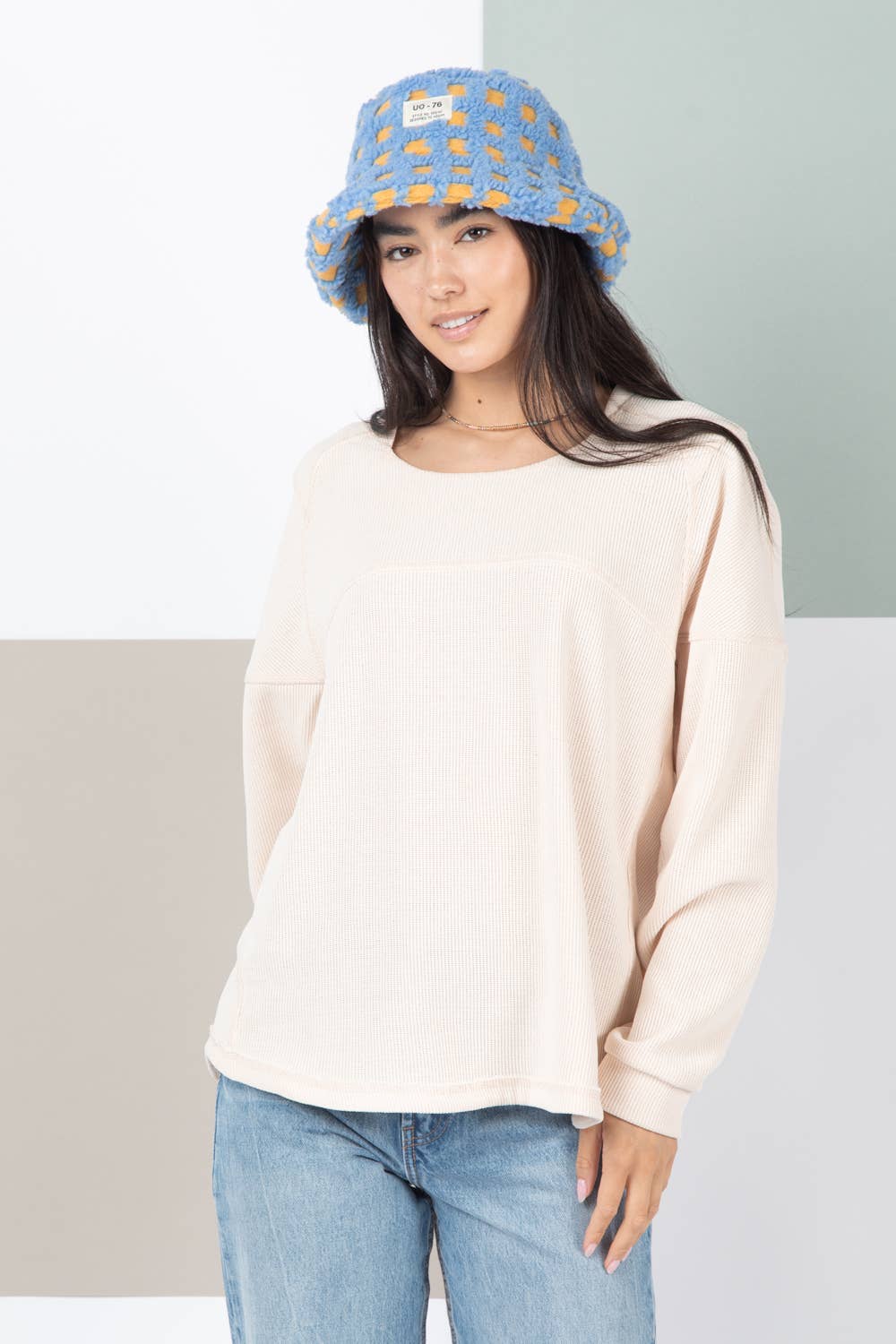 Oversized Solid Color Comfy Knit Top: Cream
