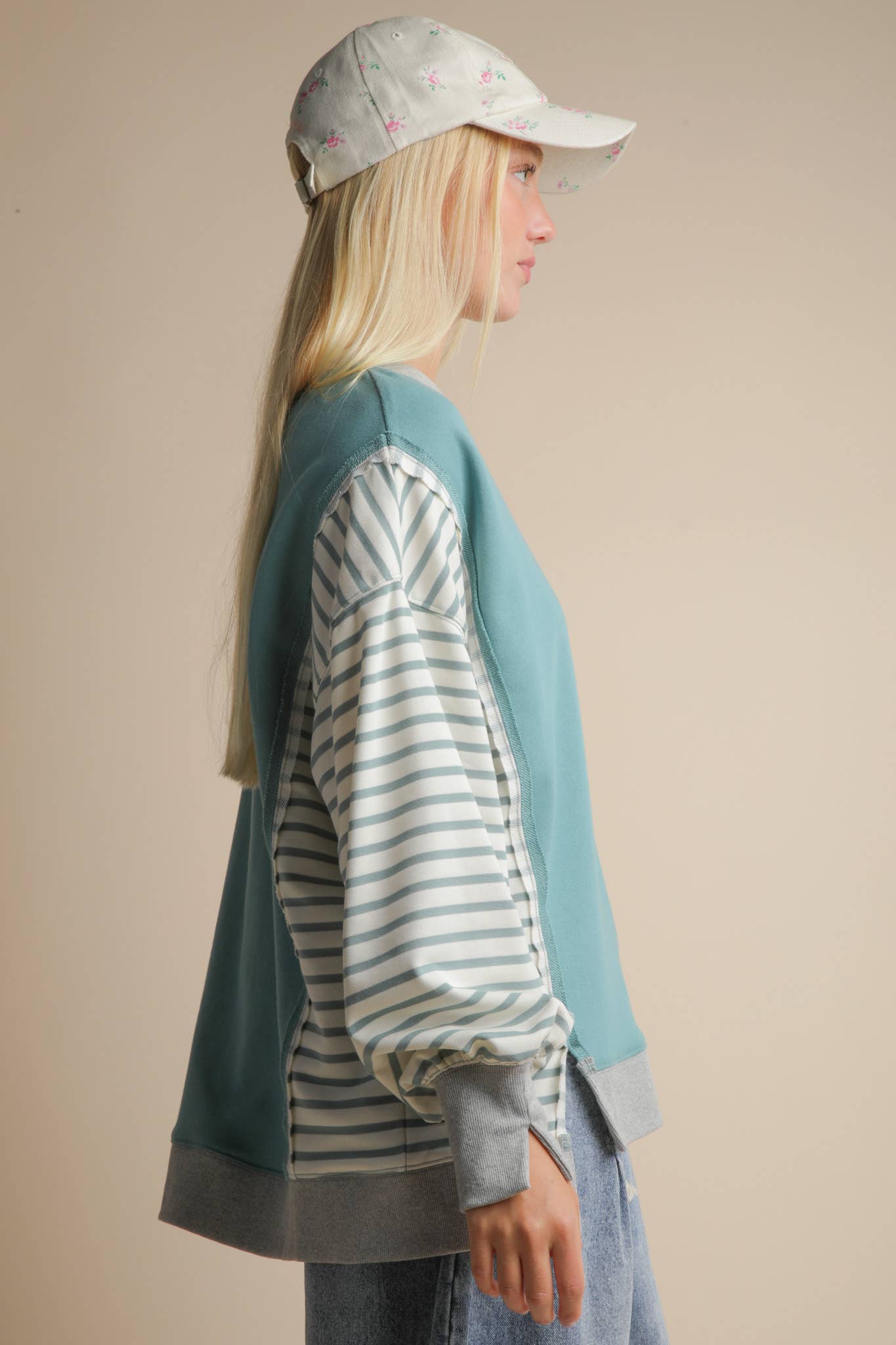 Oversized Striped Casual Knit Top: SAGE