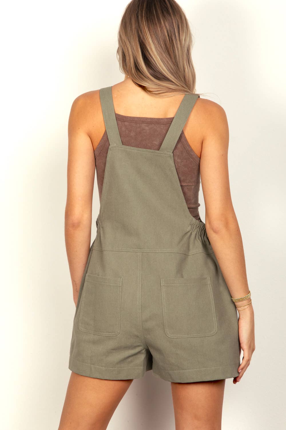 Suspender Solid Woven Casual Overall Romper