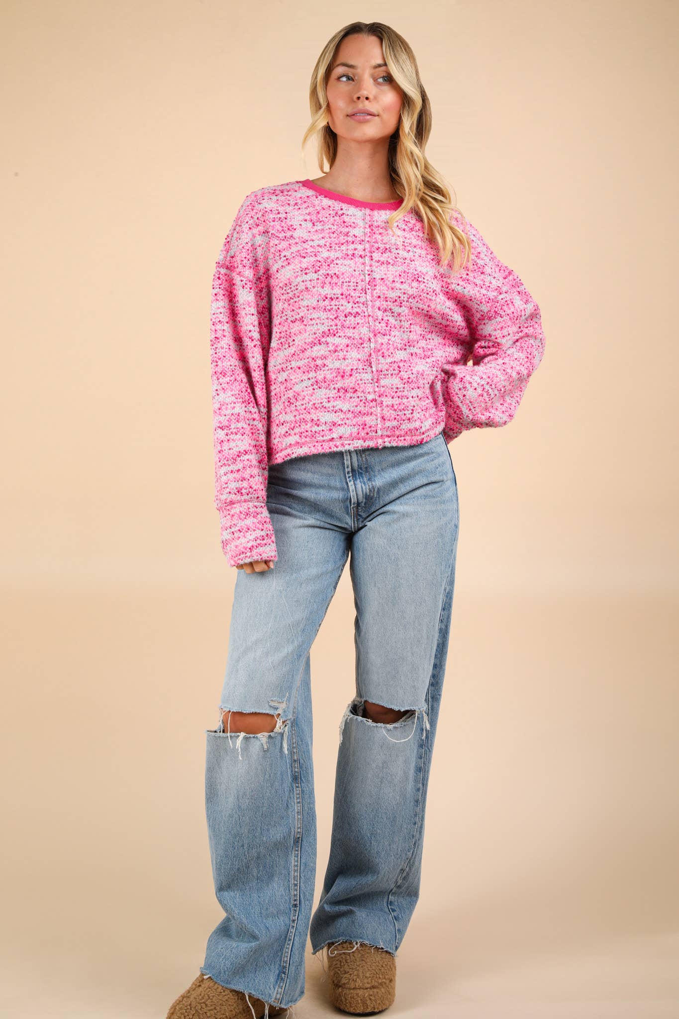 Multi Color Bounce Oversized Knit Top: PINK MIX