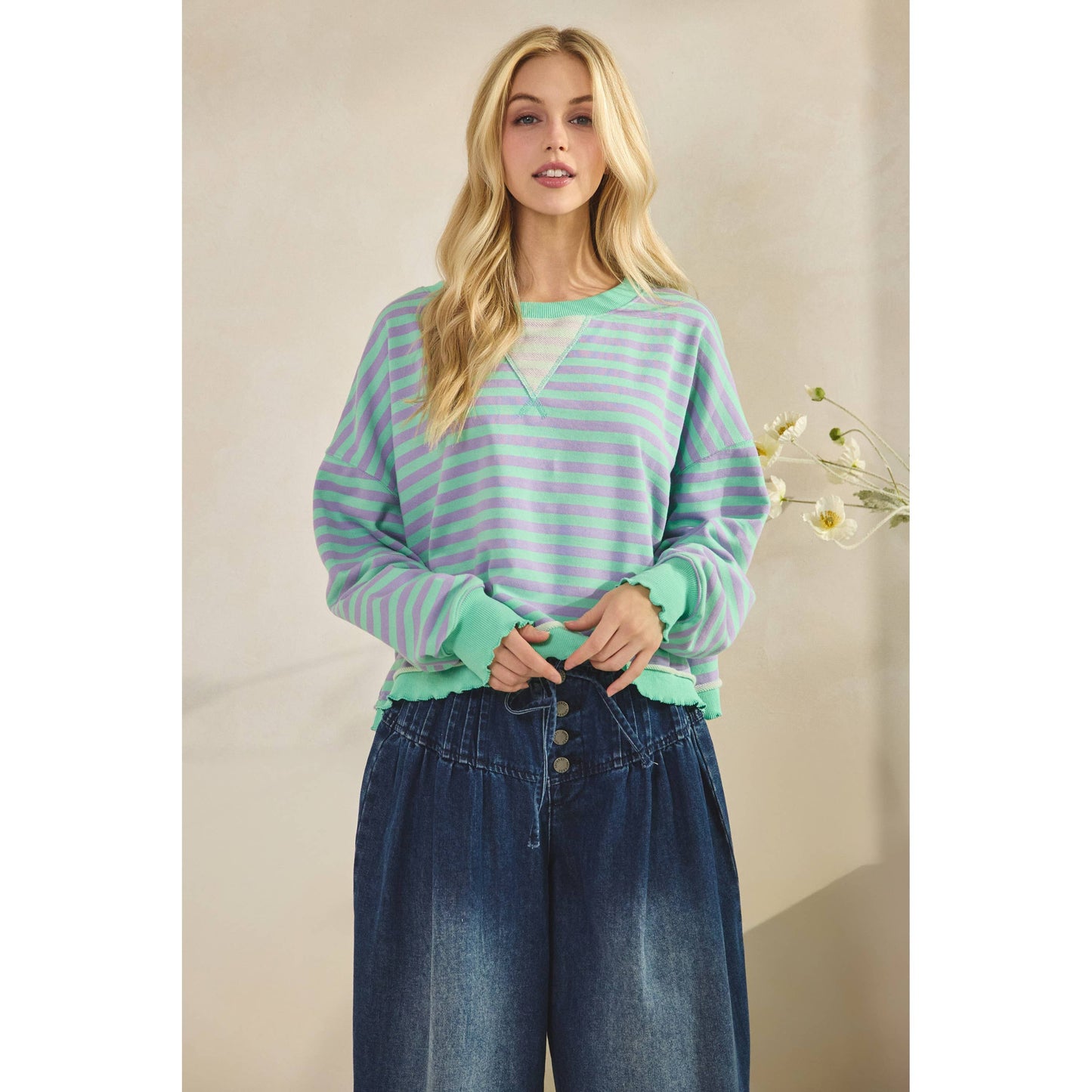 Cropped Striped French Terry Top