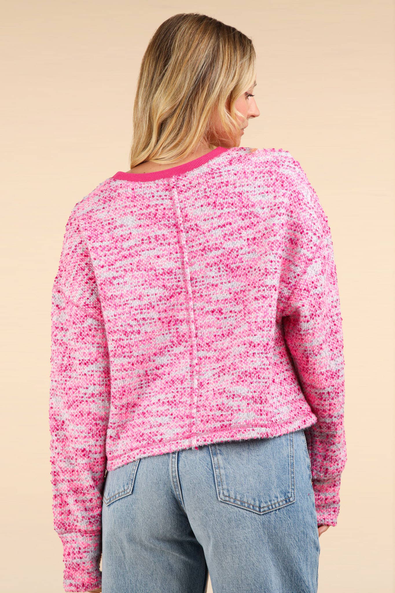 Multi Color Bounce Oversized Knit Top: PINK MIX