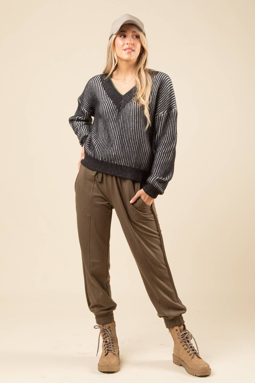 Oversized Vertical Stripe Tow Tone Sweater Top