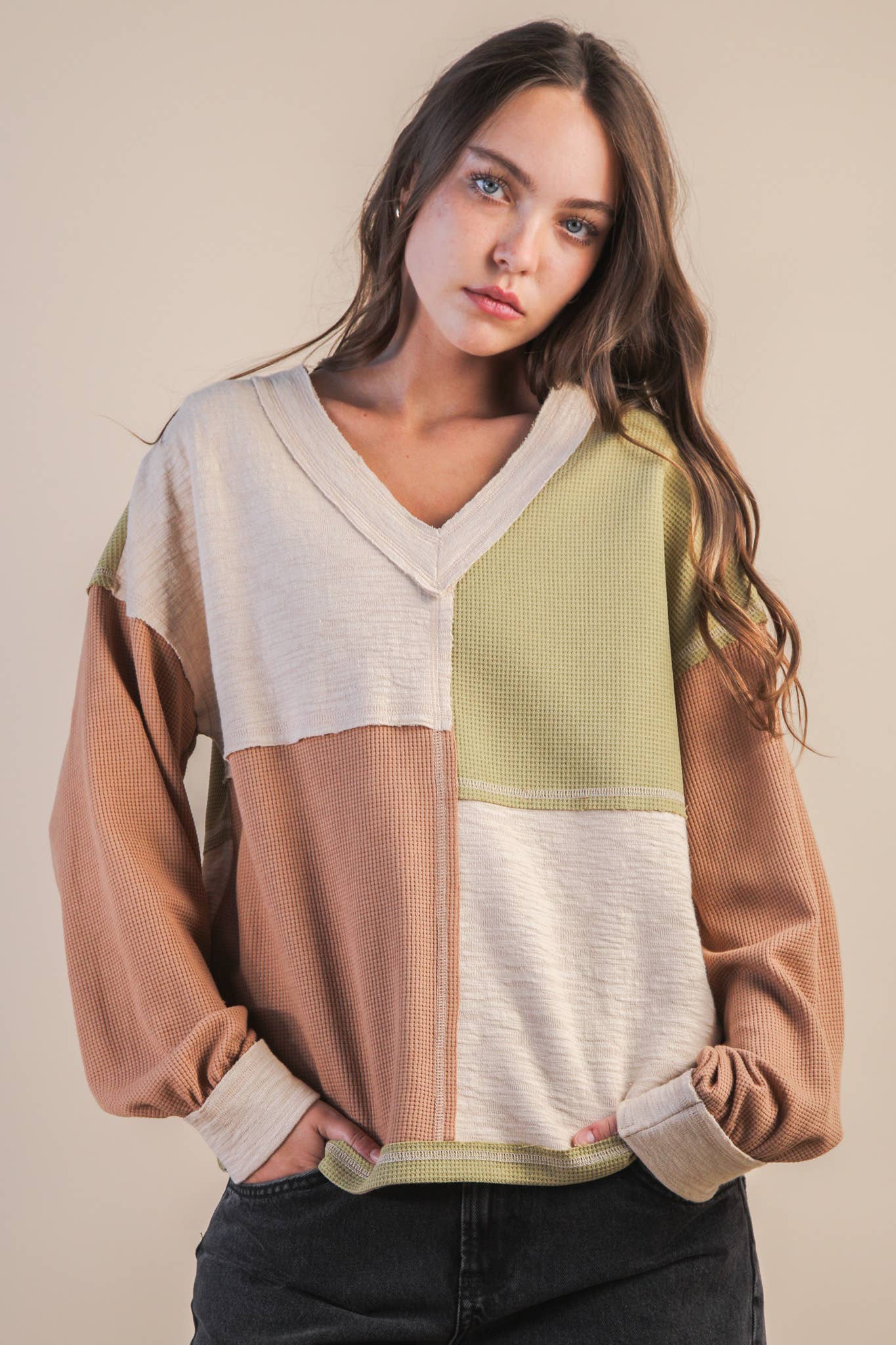 Oversized Color Block Casual Knit