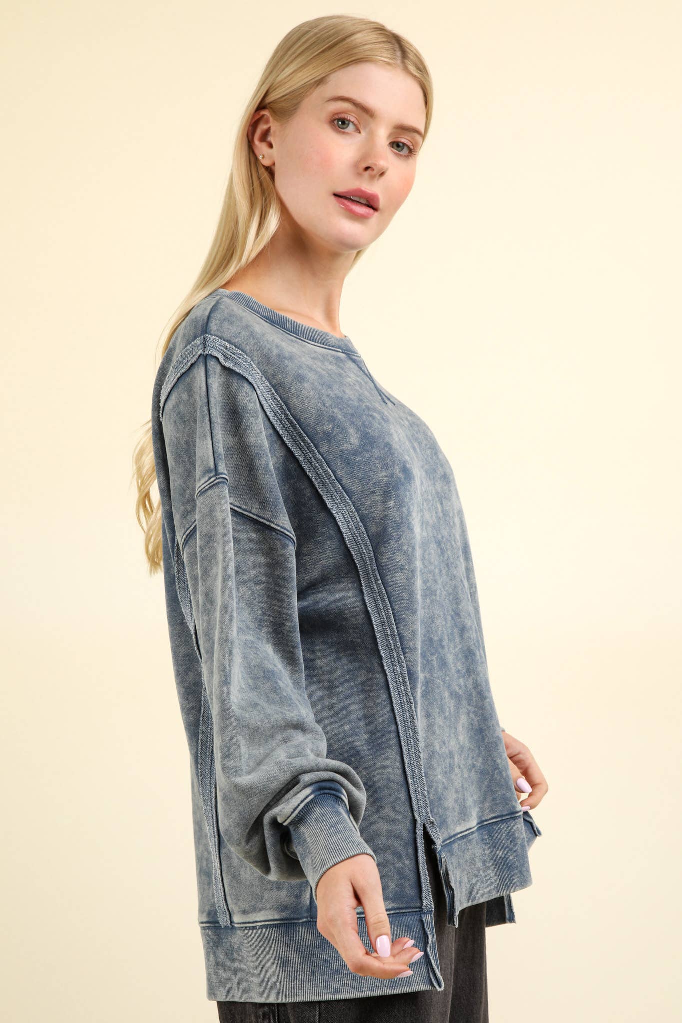 Mineral Washed French Terry Oversized Knit Top