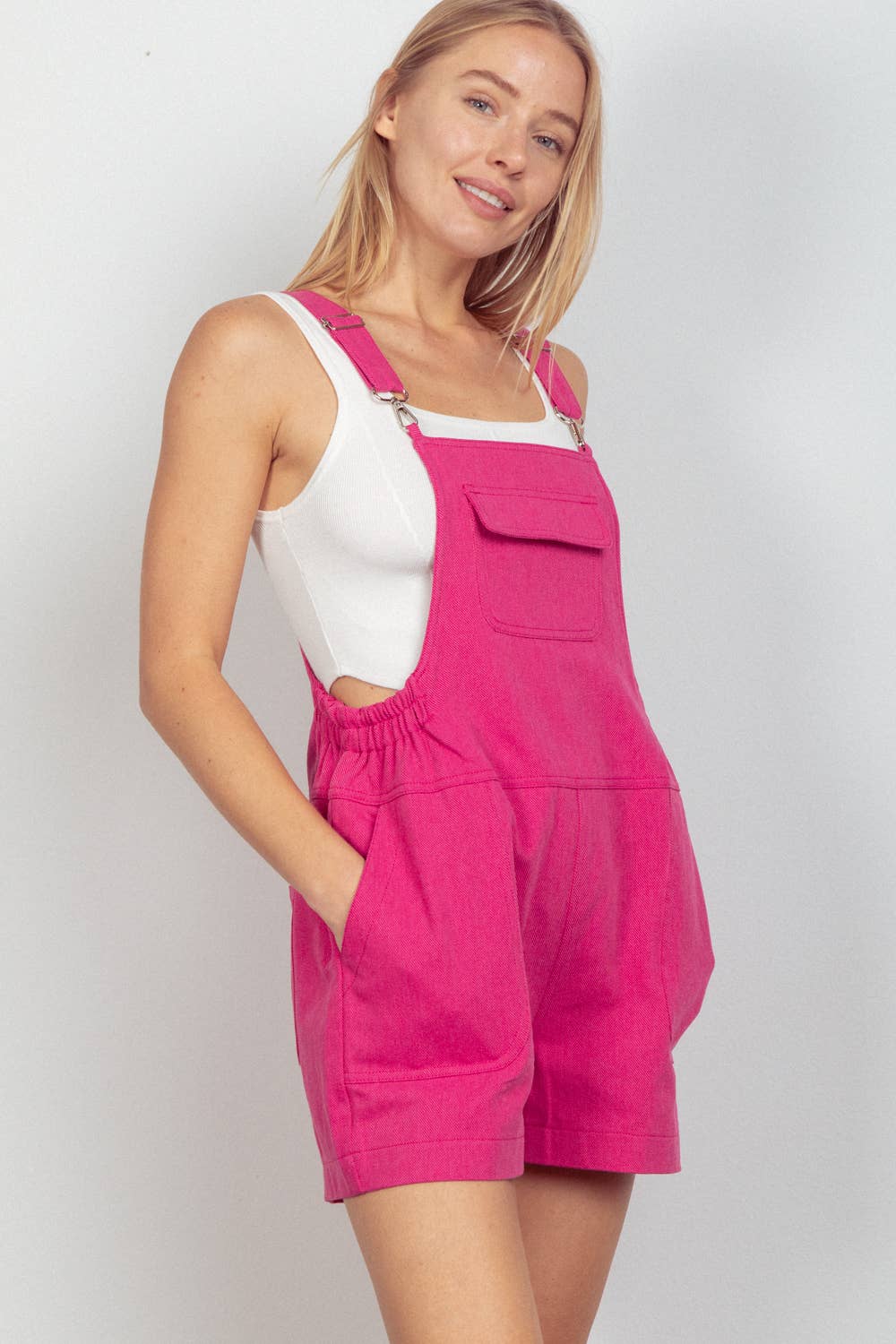 Suspender Solid Woven Casual Overall Romper