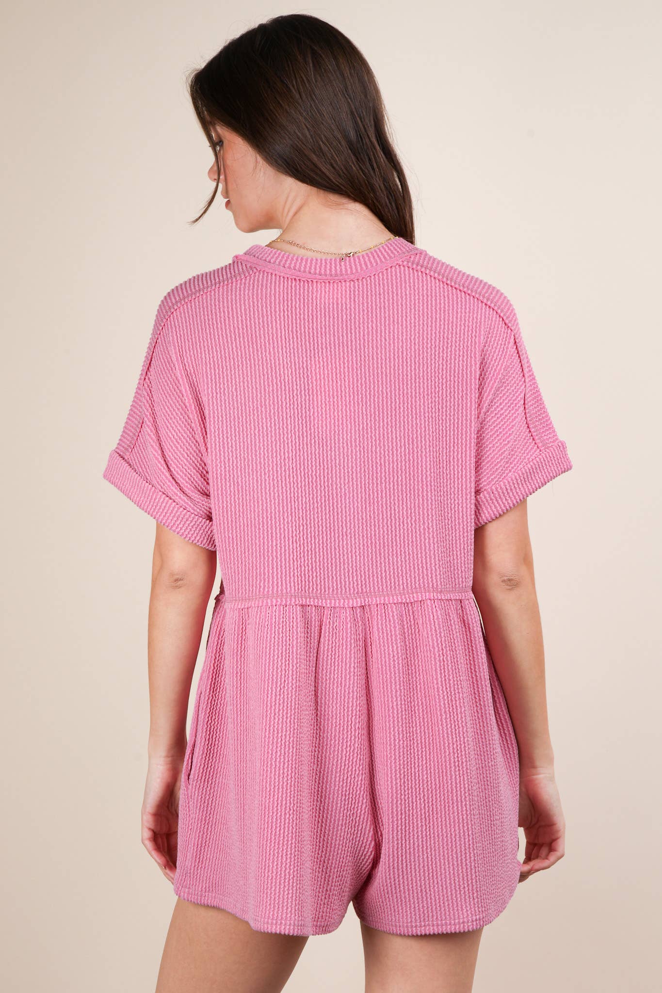 Two Tone Ribbed Knit Comfy Casual Romper