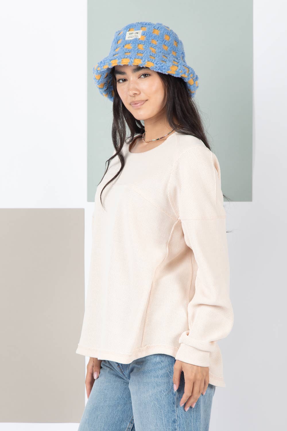 Oversized Solid Color Comfy Knit Top: Cream