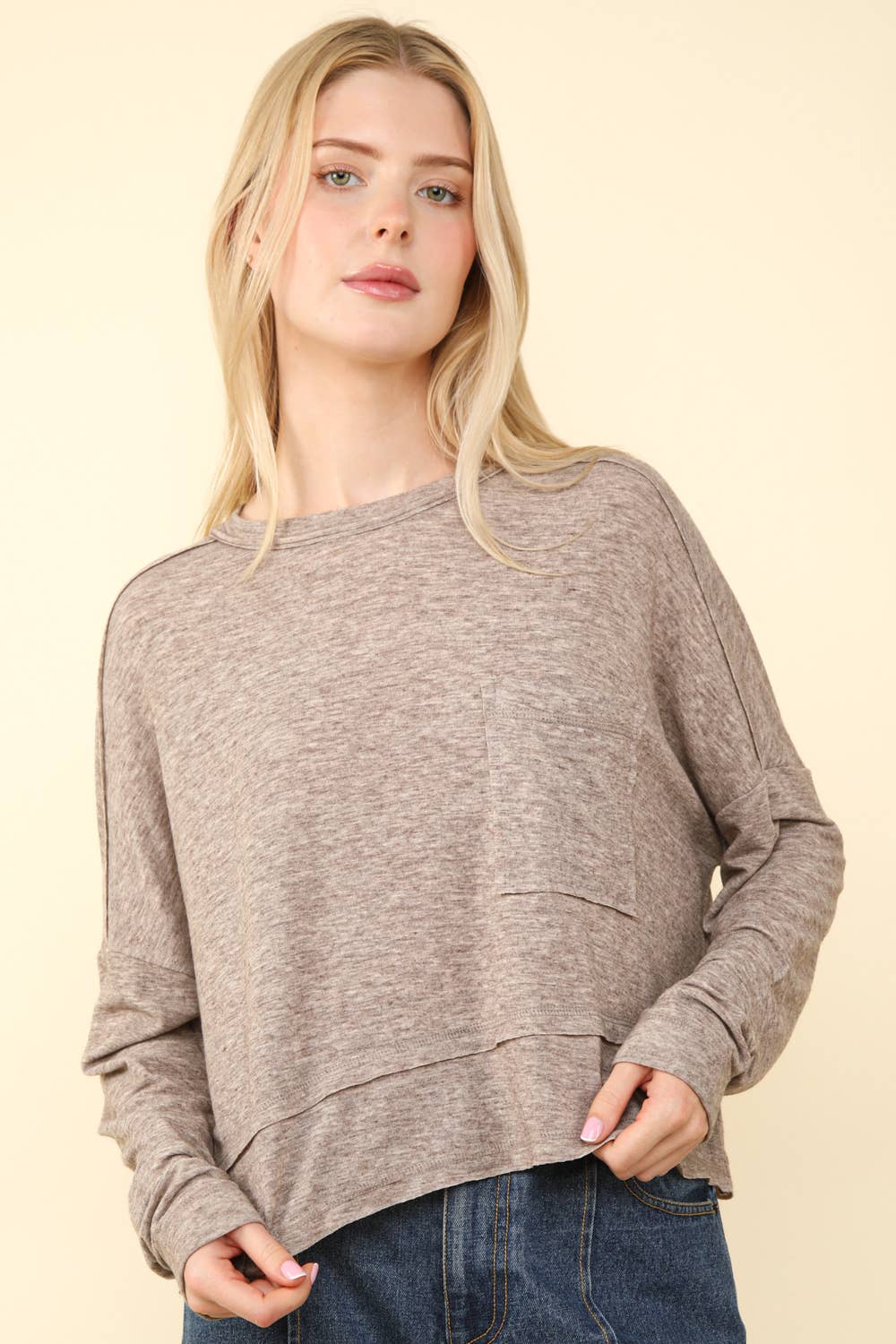 Oversized Casual Knit Top: MOCHA