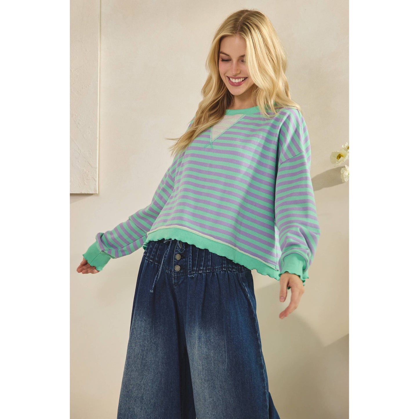 Cropped Striped French Terry Top