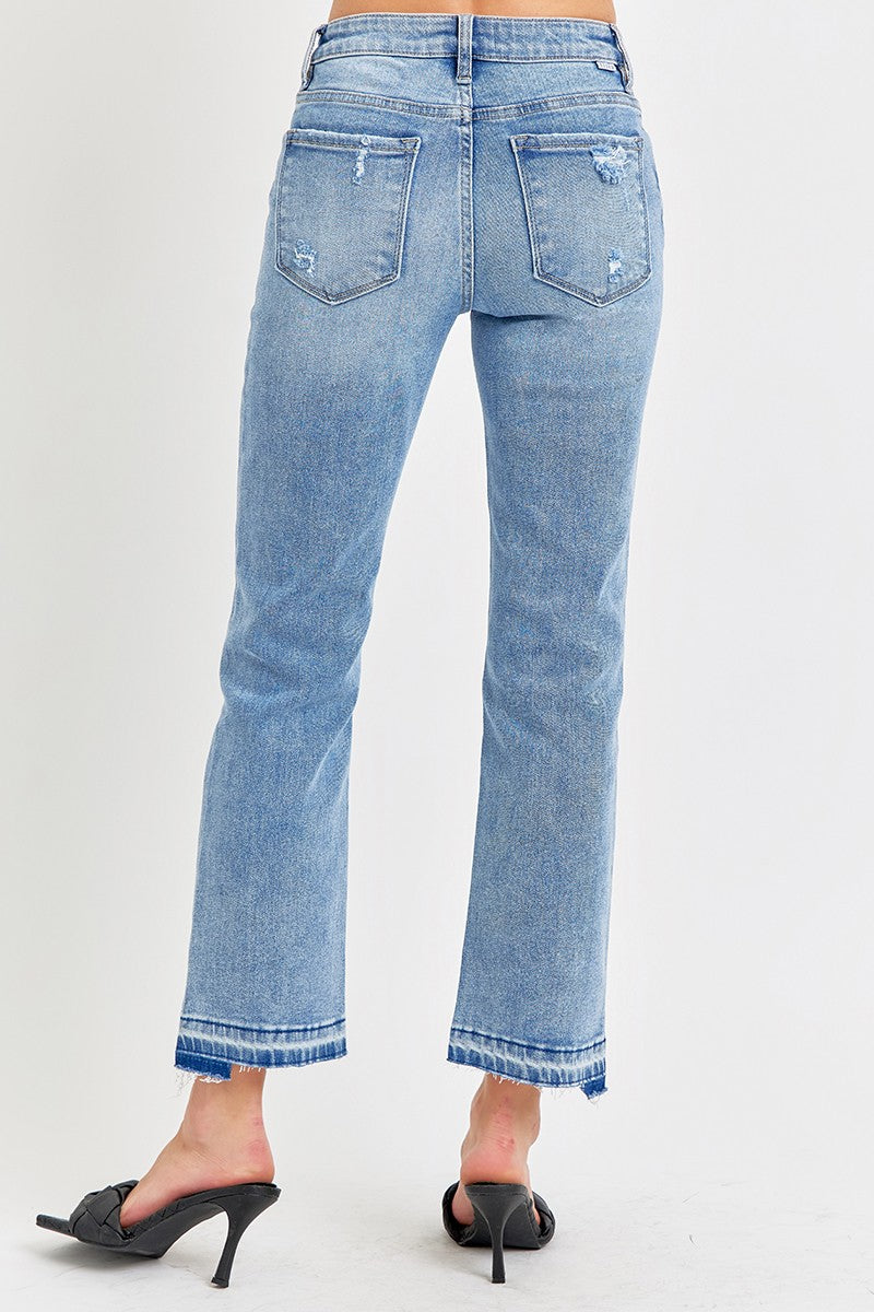 MID RISE ANKLE STRAIGHT UNEVEN RELEASED HEM JEANS