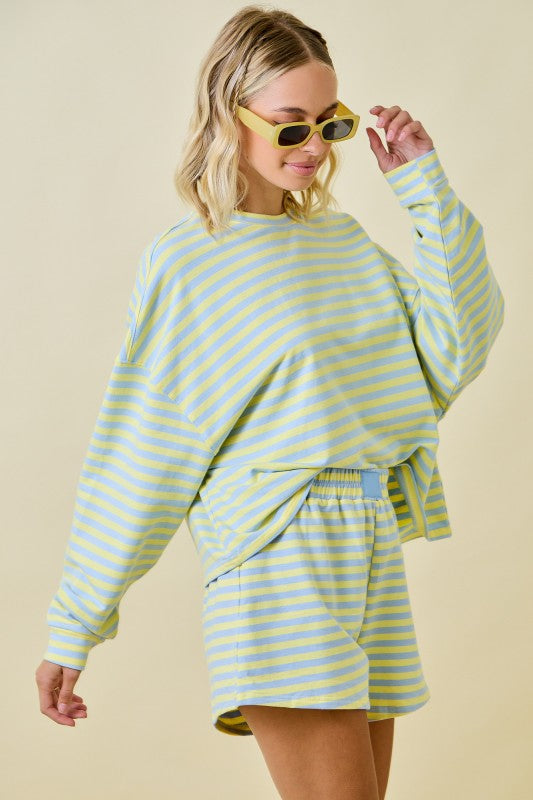 Blue Lemon Stripe Short Set
