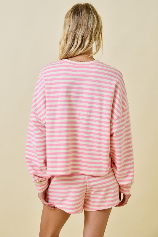 Pink Terry Stripe Short Set