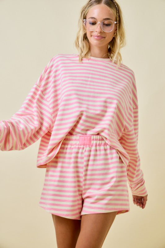 Pink Terry Stripe Short Set