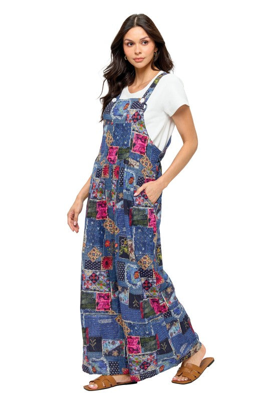 Boho Overall Cozy Colorblock Knit Patchwork