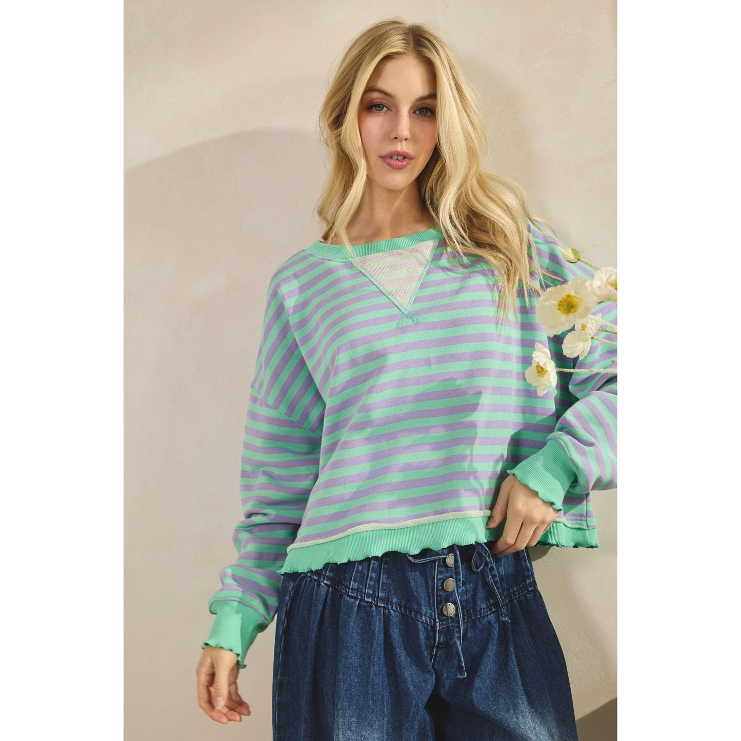 Cropped Striped French Terry Top