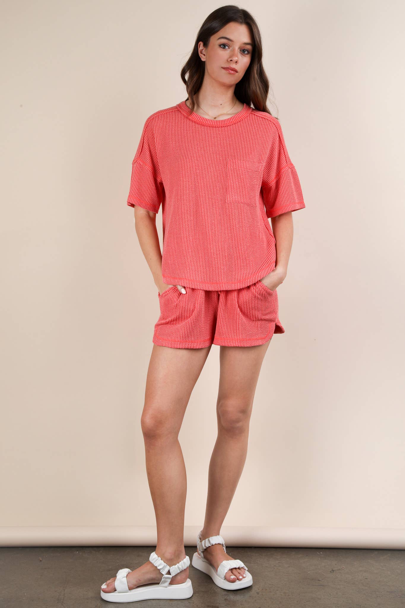 Oversized Two Tone Double Knit Top & Shorts