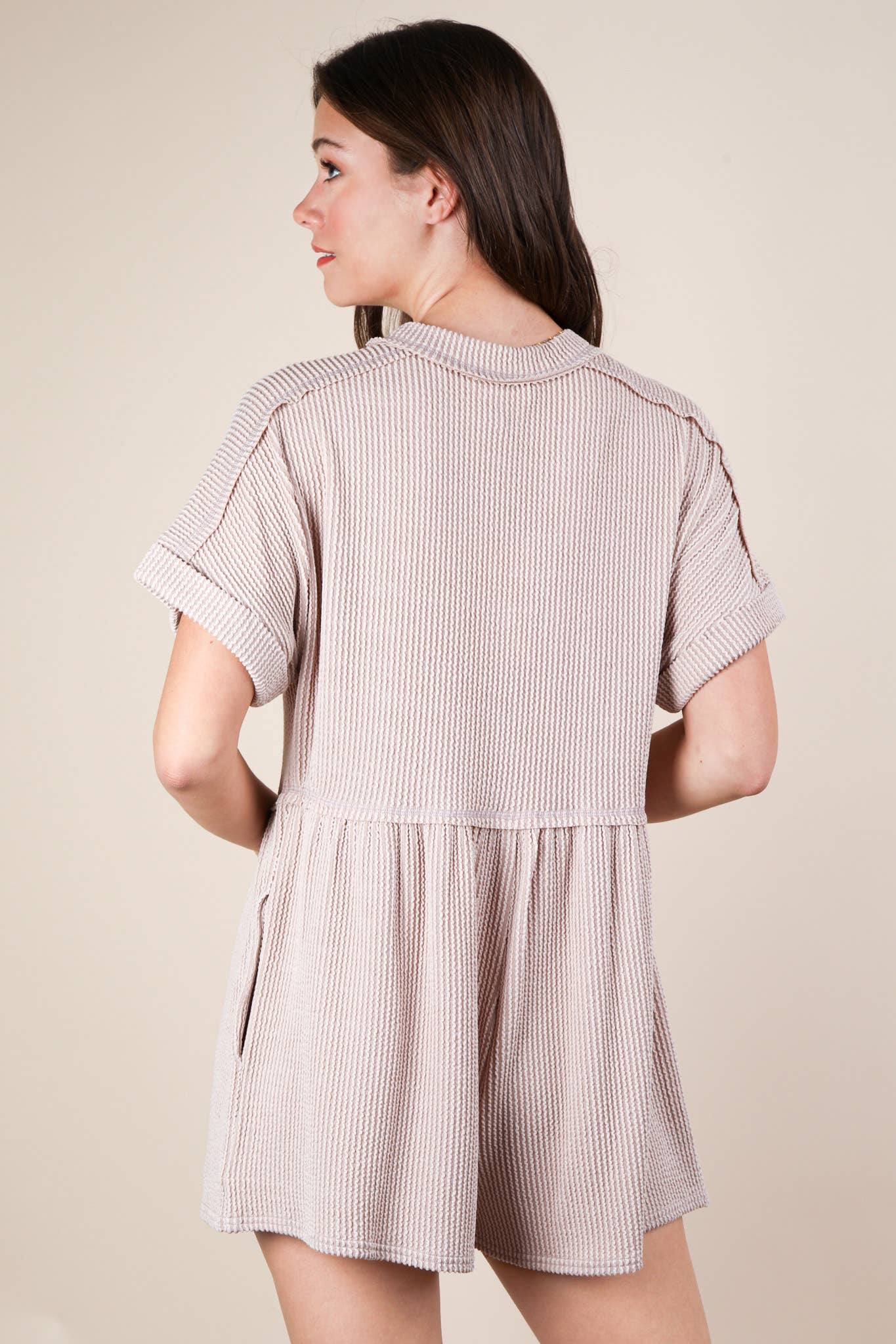 Two Tone Ribbed Knit Comfy Casual Romper