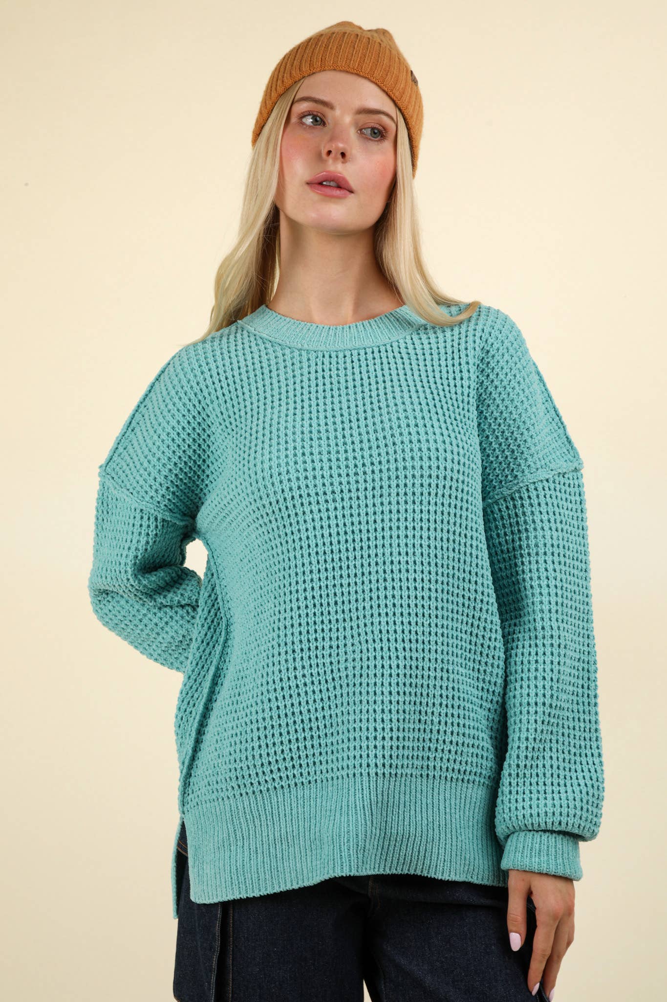 Soft Comfy Oversized Knit Sweater Pullover Top: SEA FOAM