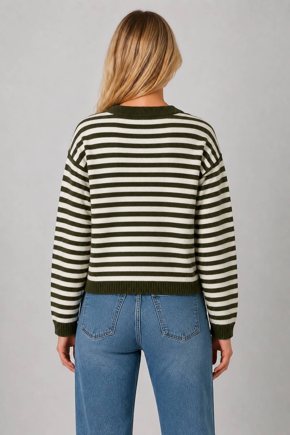 Striped Button-Up Cardigan: OLIVE