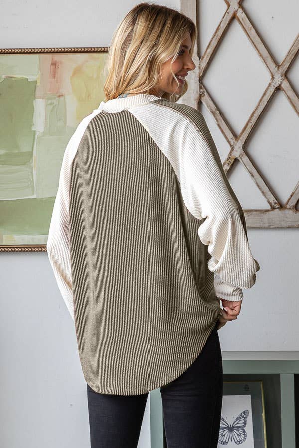 Olive Ribbed Colorblock