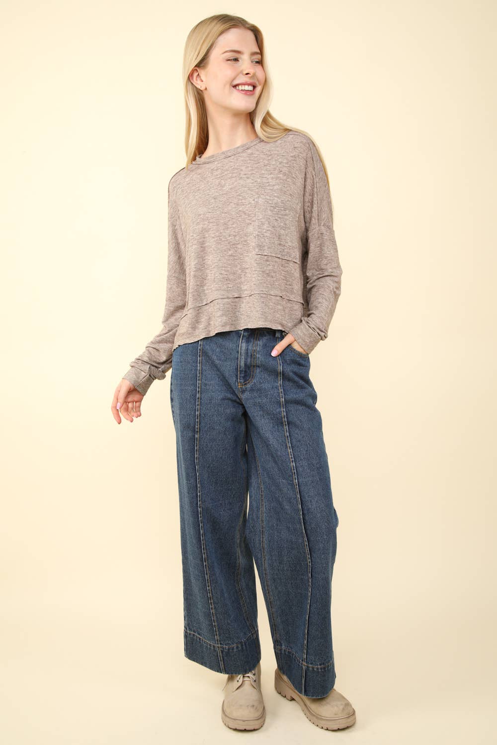 Oversized Casual Knit Top: MOCHA