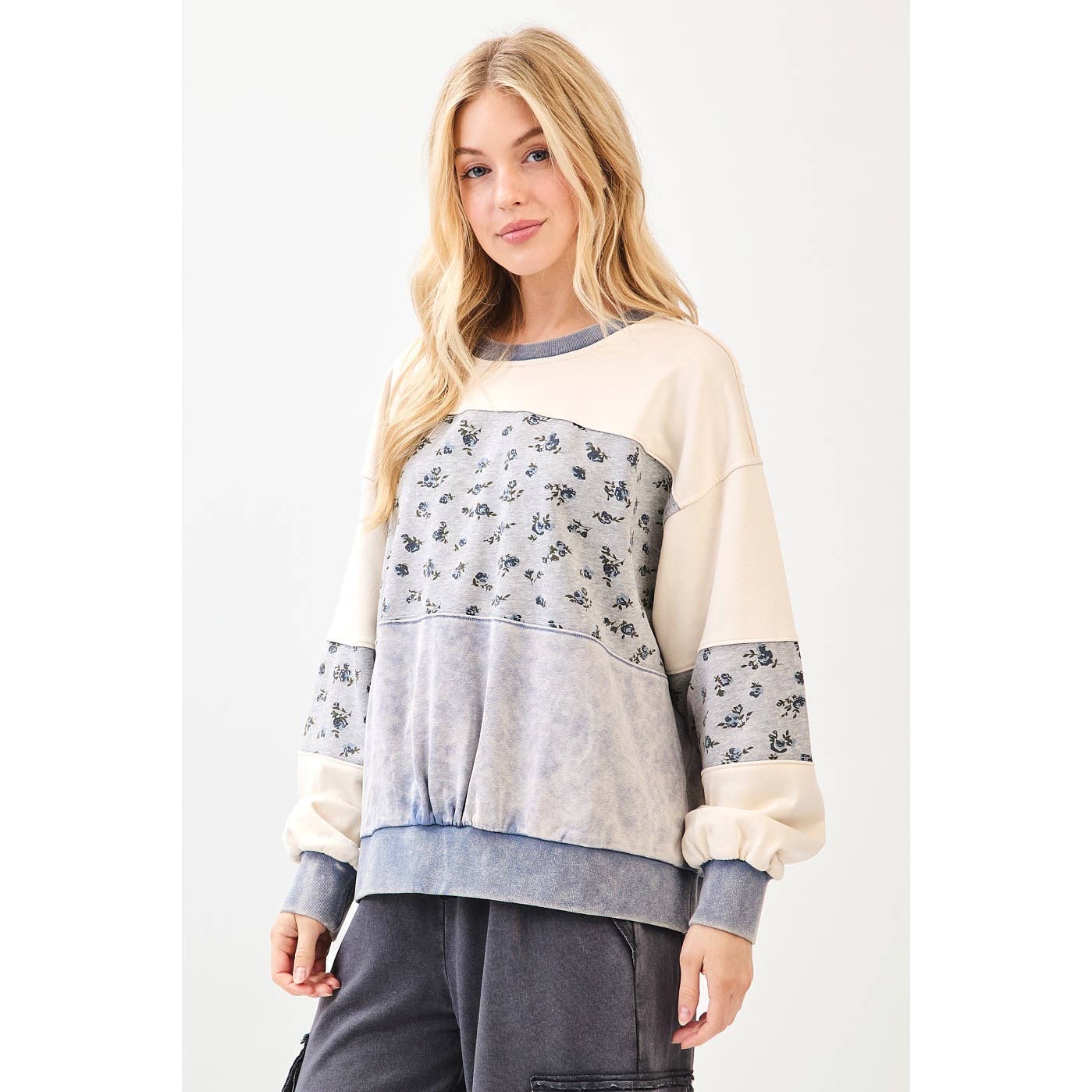 WASHED FLOWER PRINT COLOR BLOCK
