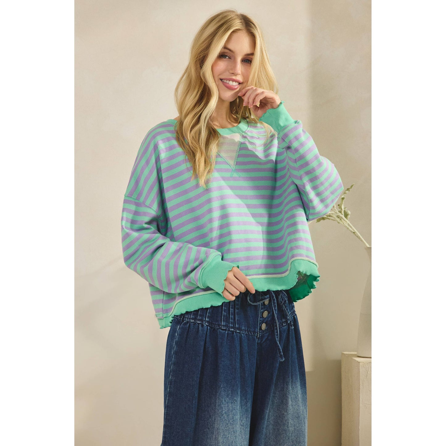 Cropped Striped French Terry Top