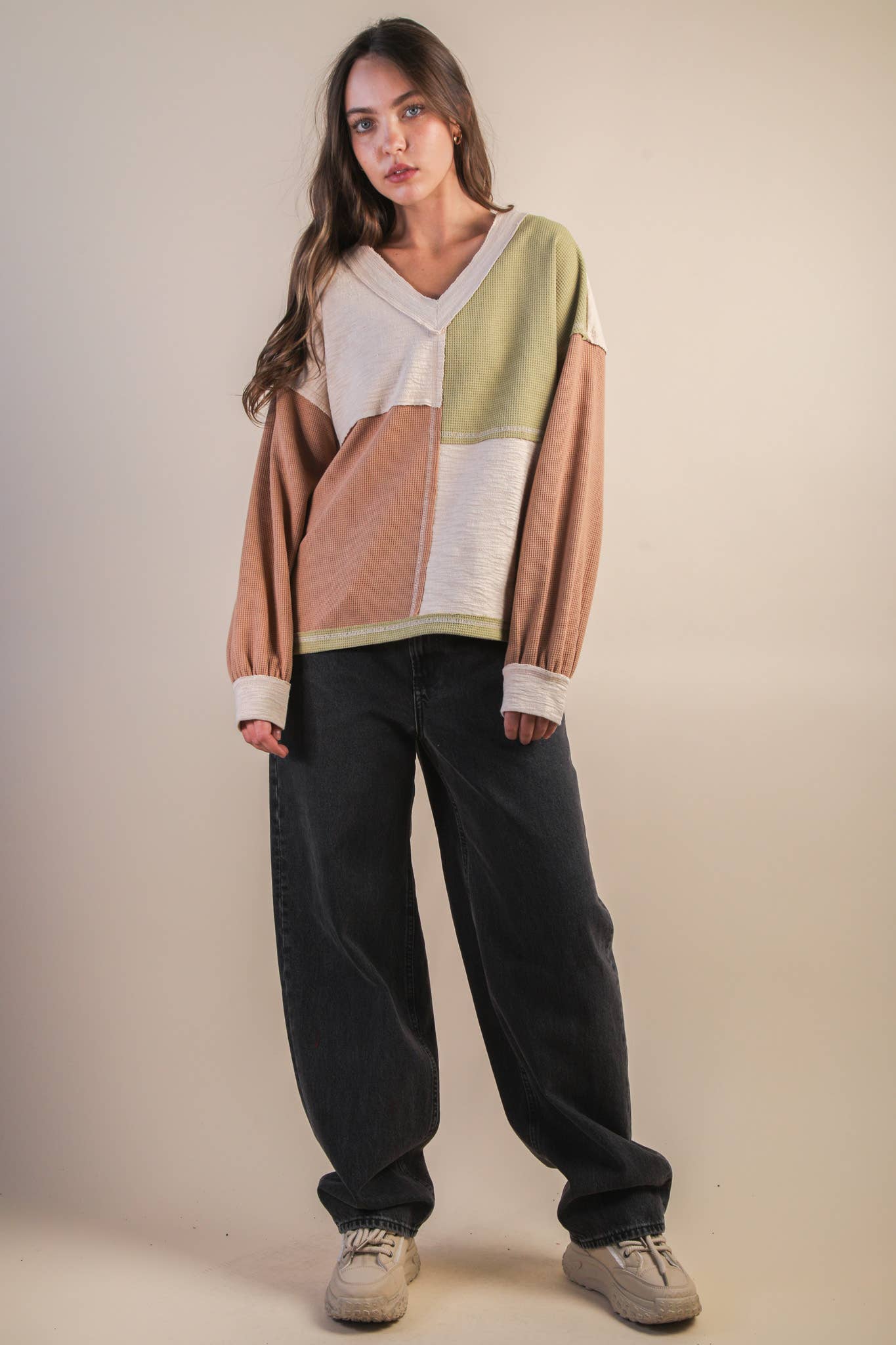 Oversized Color Block Casual Knit