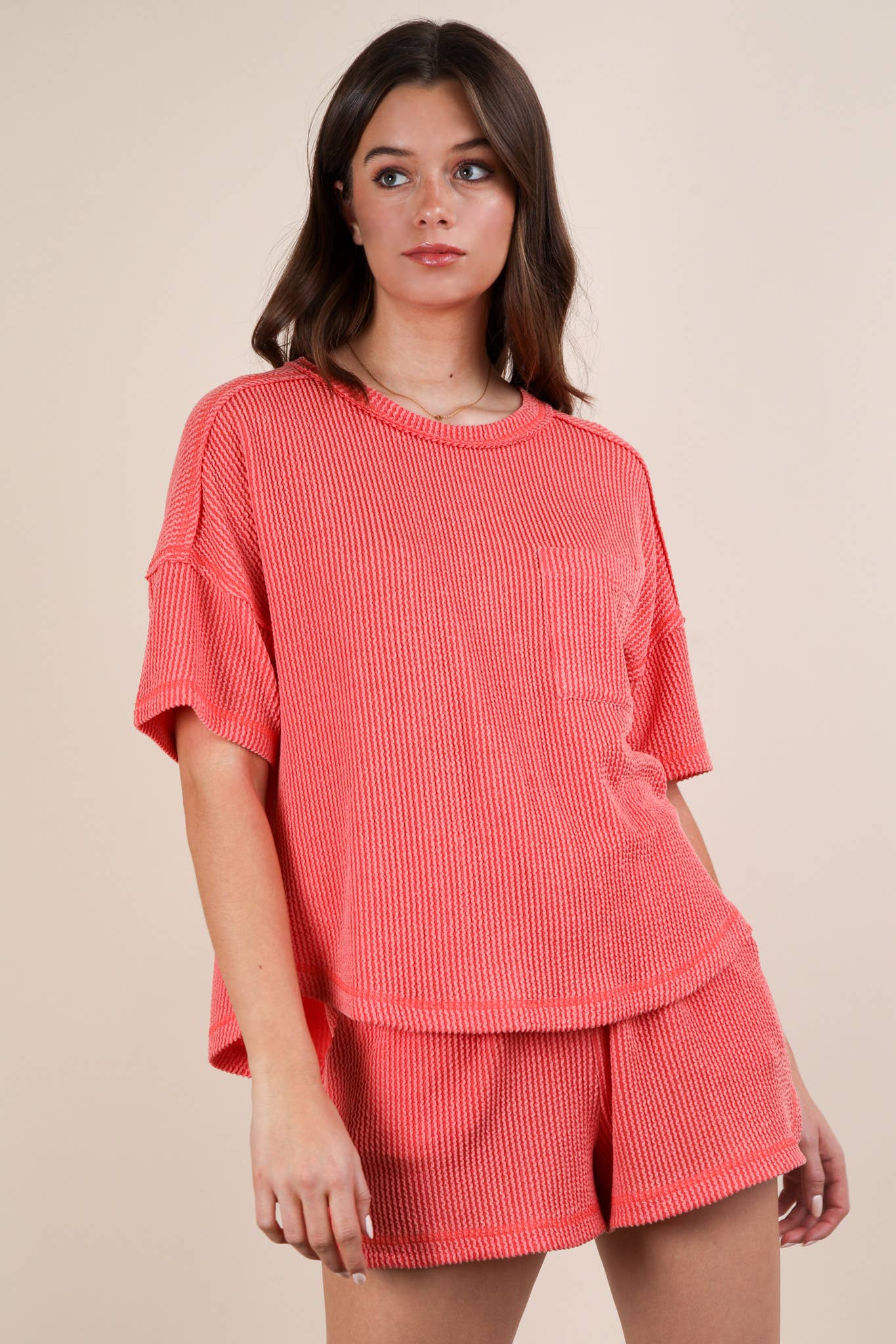 Oversized Two Tone Double Knit Top & Shorts