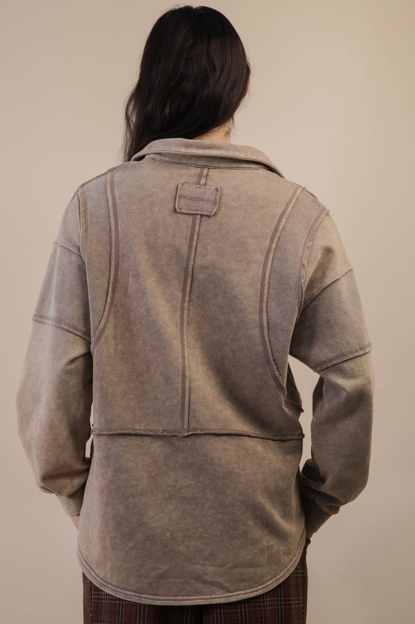 Mineral Washed Oversized French Terry Knit Top: MOCHA