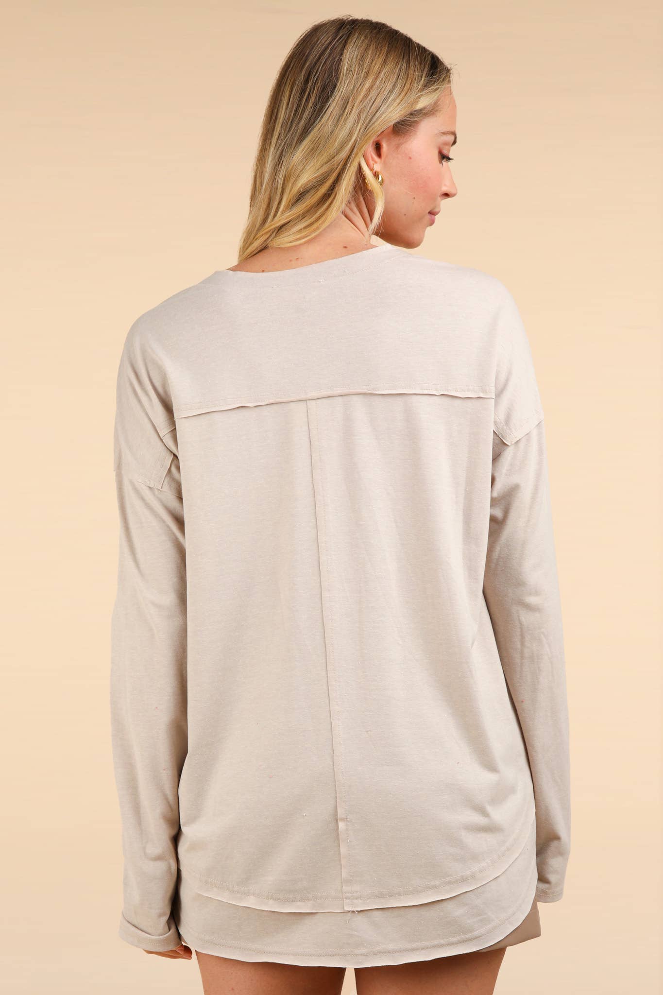 Mineral Washed Cotton Comfy Knit Top: CREAM