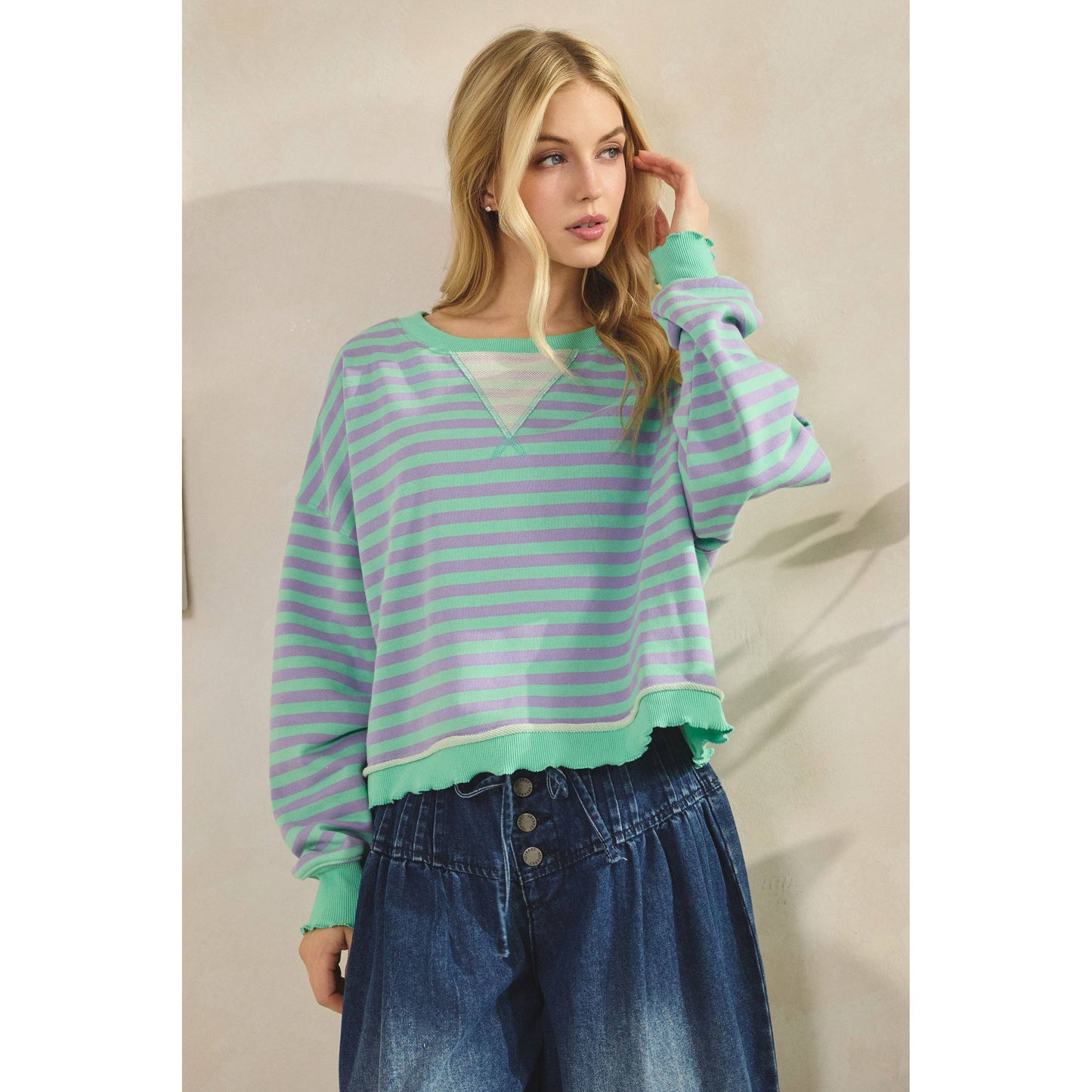 Cropped Striped French Terry Top