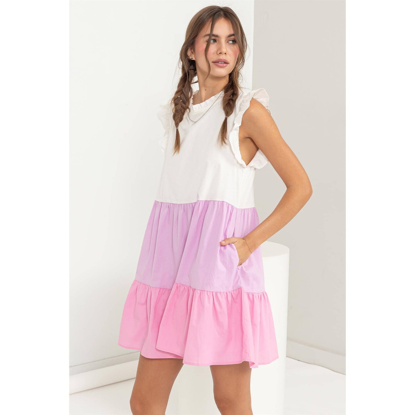 Poplin Color Block Mini Dress