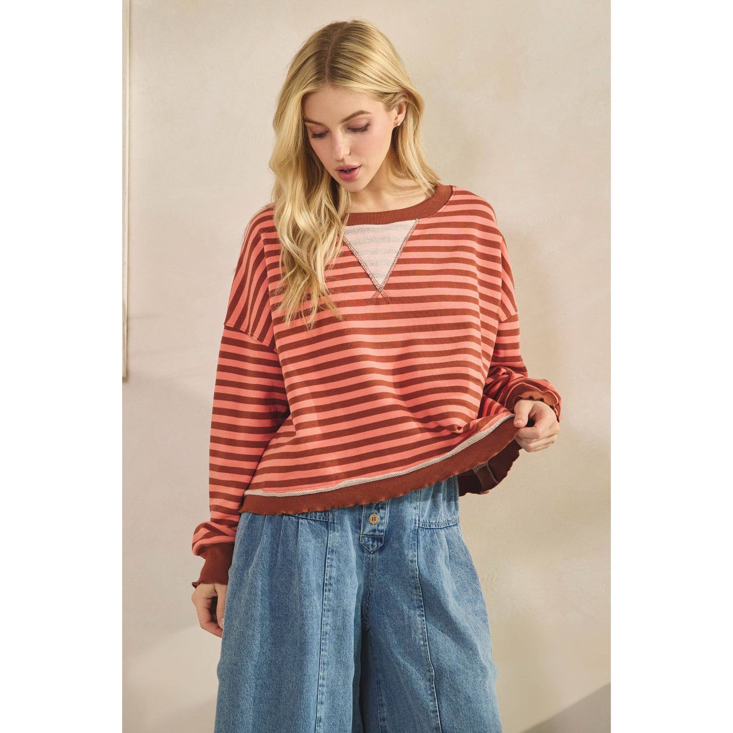 Cropped Striped French Terry Top