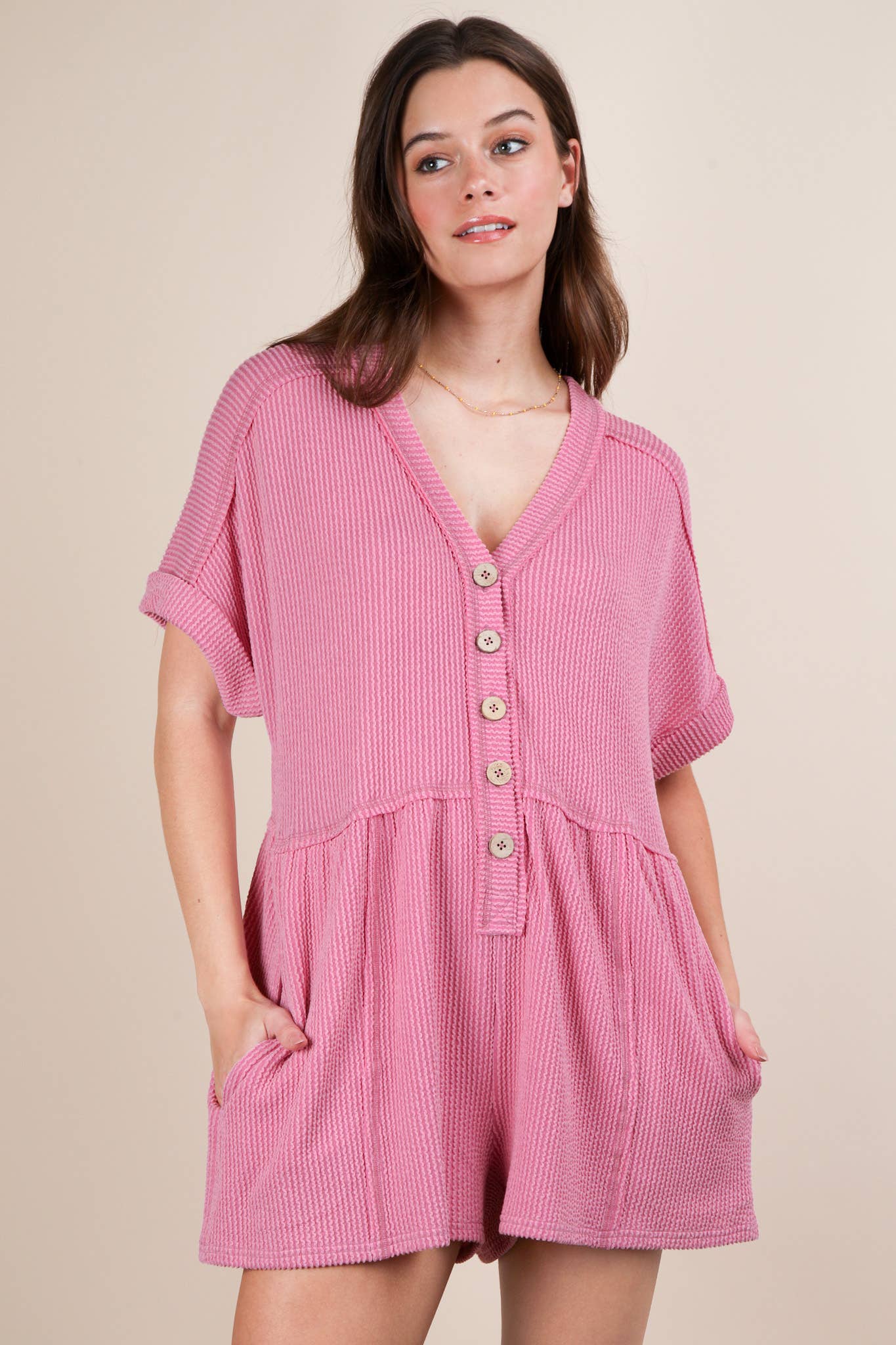 Two Tone Ribbed Knit Comfy Casual Romper