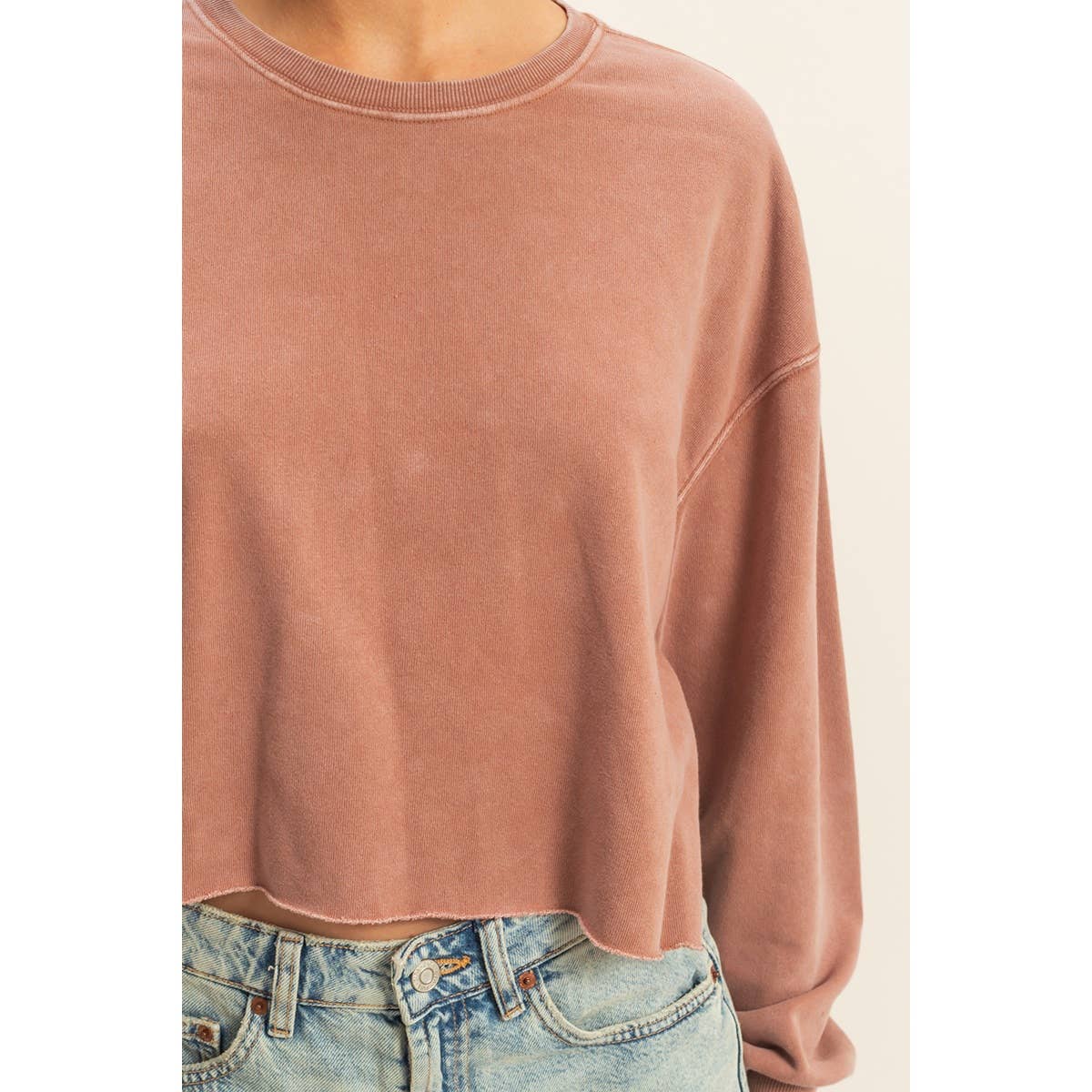 Oversized Cropped Sweatshirt With Raw Hem
