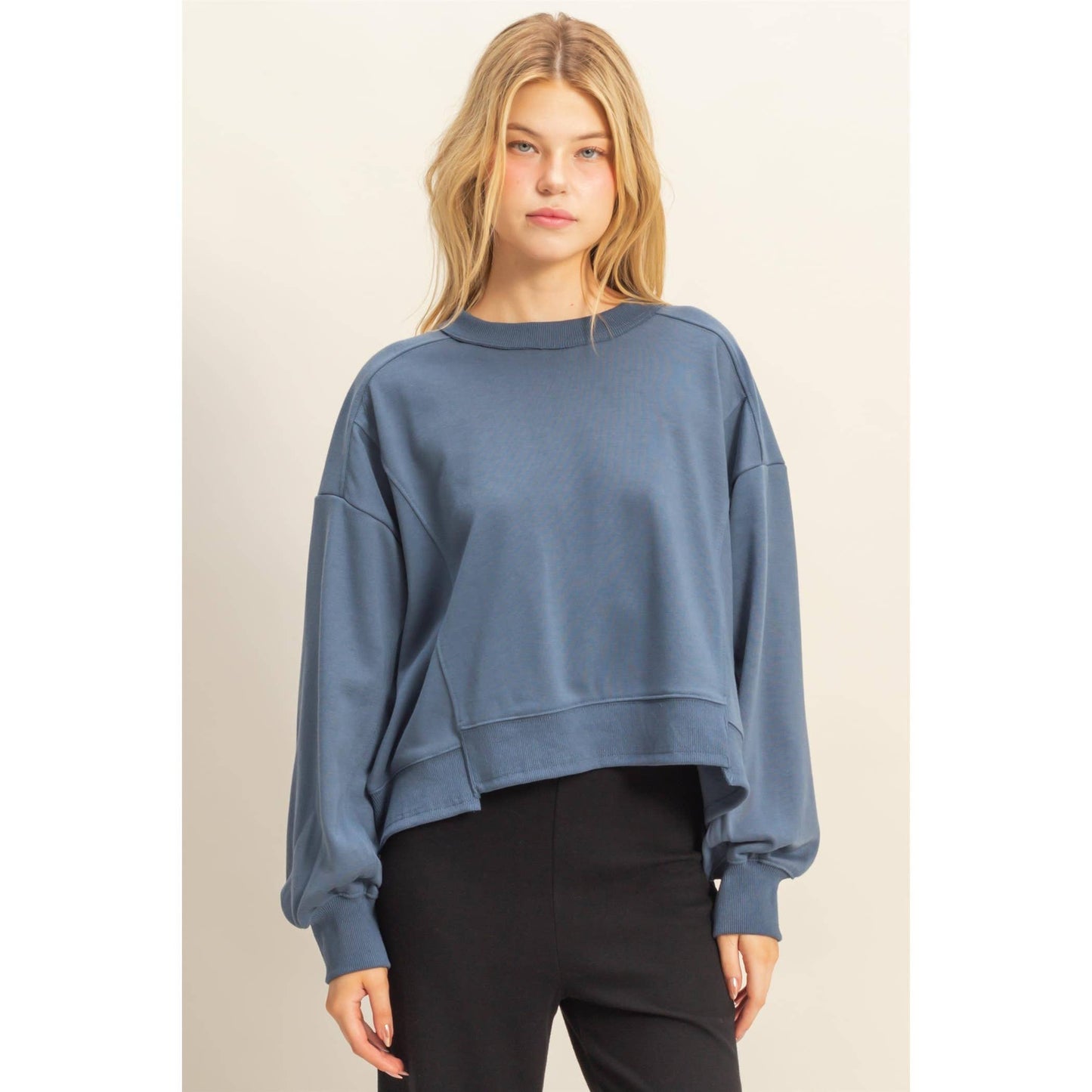 Layered Hem Sweatshirt With Raw Edges