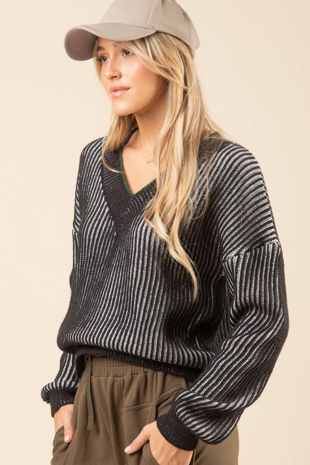 Oversized Vertical Stripe Tow Tone Sweater Top