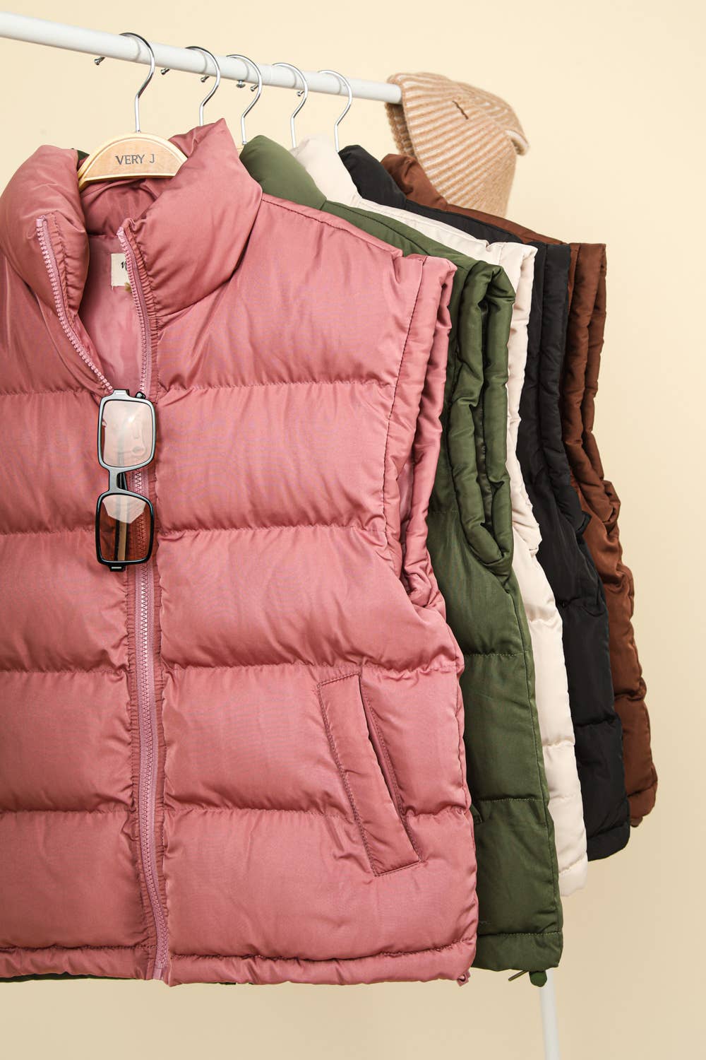 High Neck Casual Comfy Puffer Vest: MAUVE