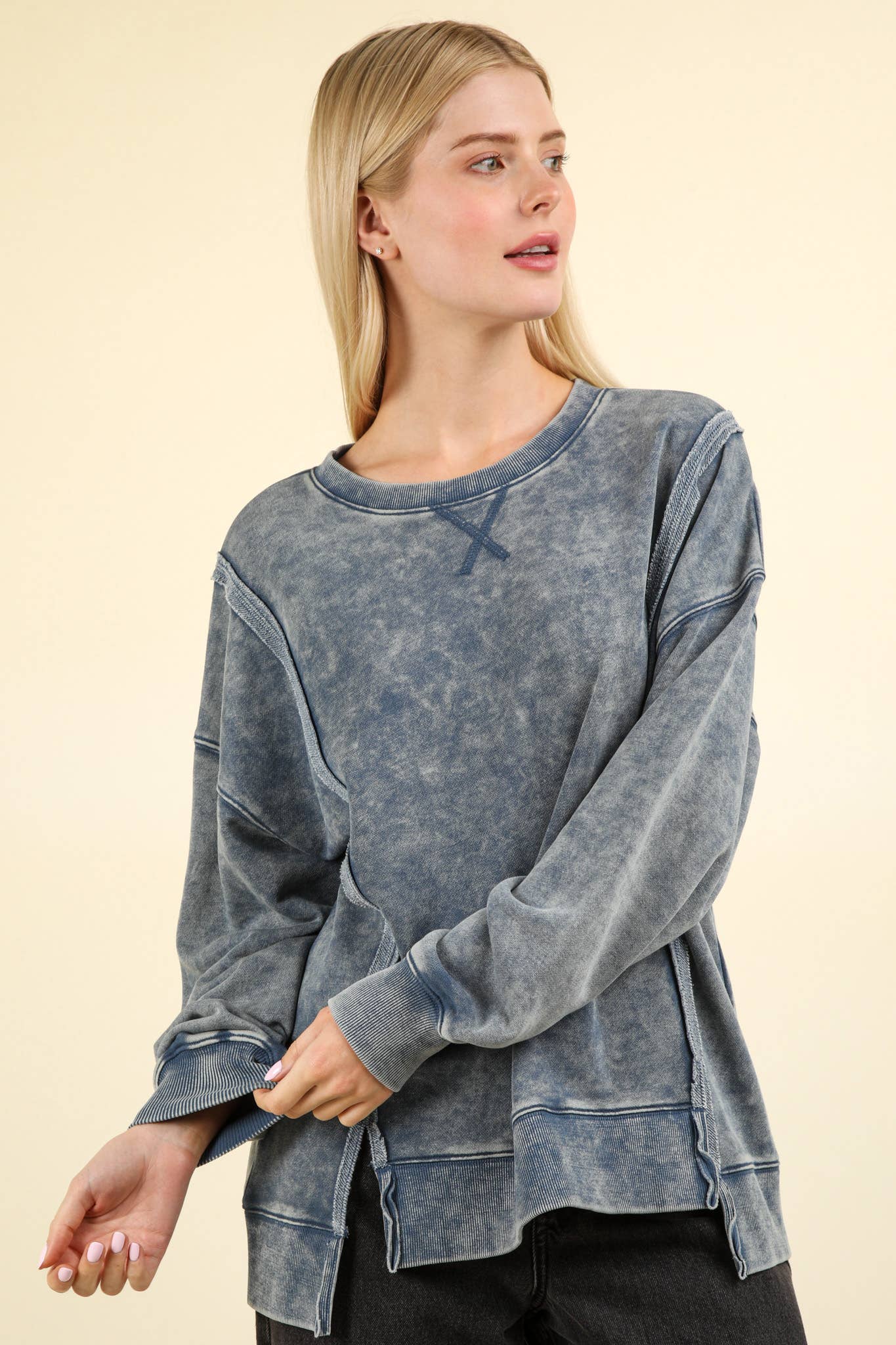Mineral Washed French Terry Oversized Knit Top