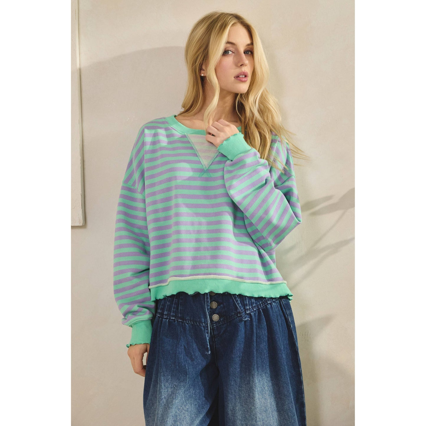 Cropped Striped French Terry Top