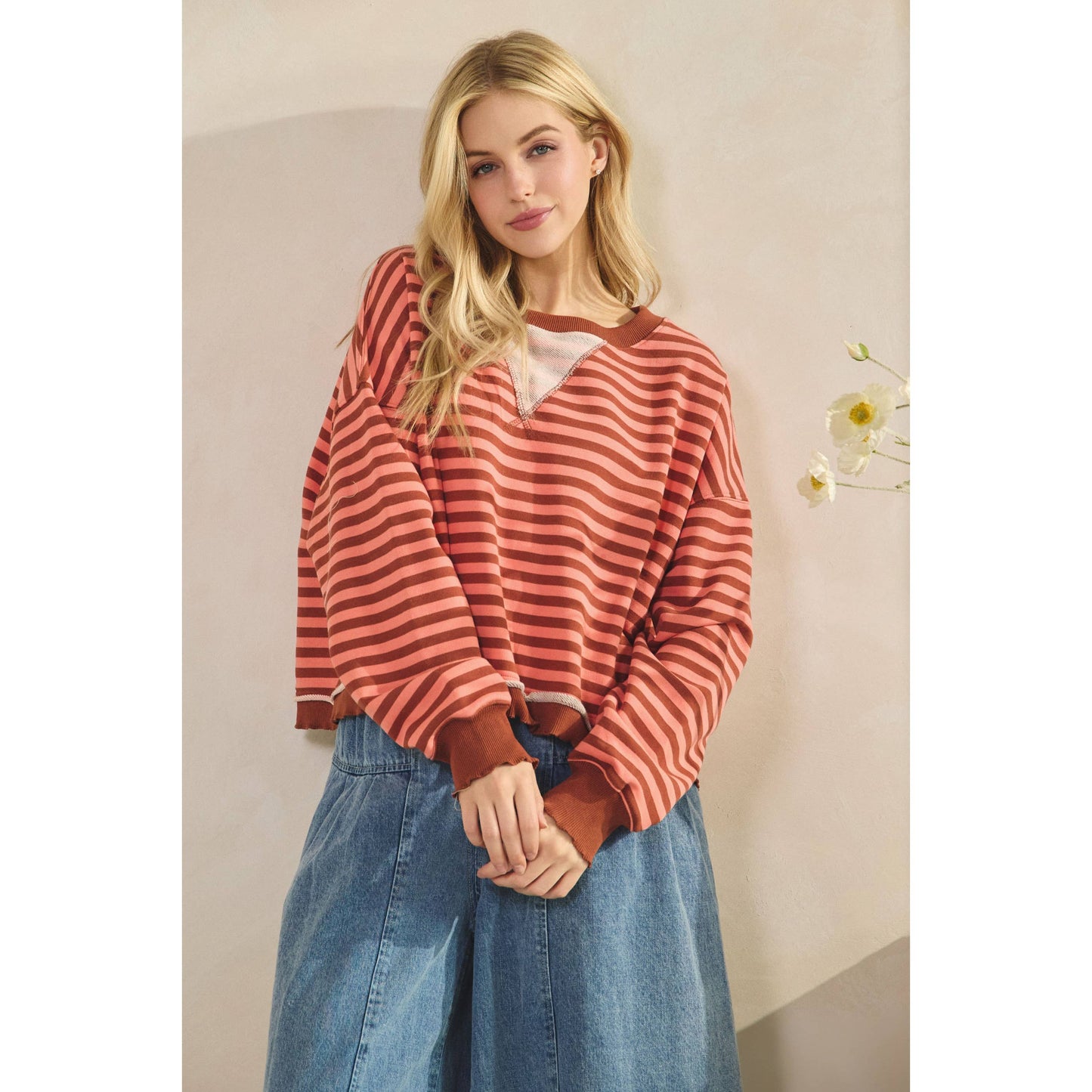 Cropped Striped French Terry Top