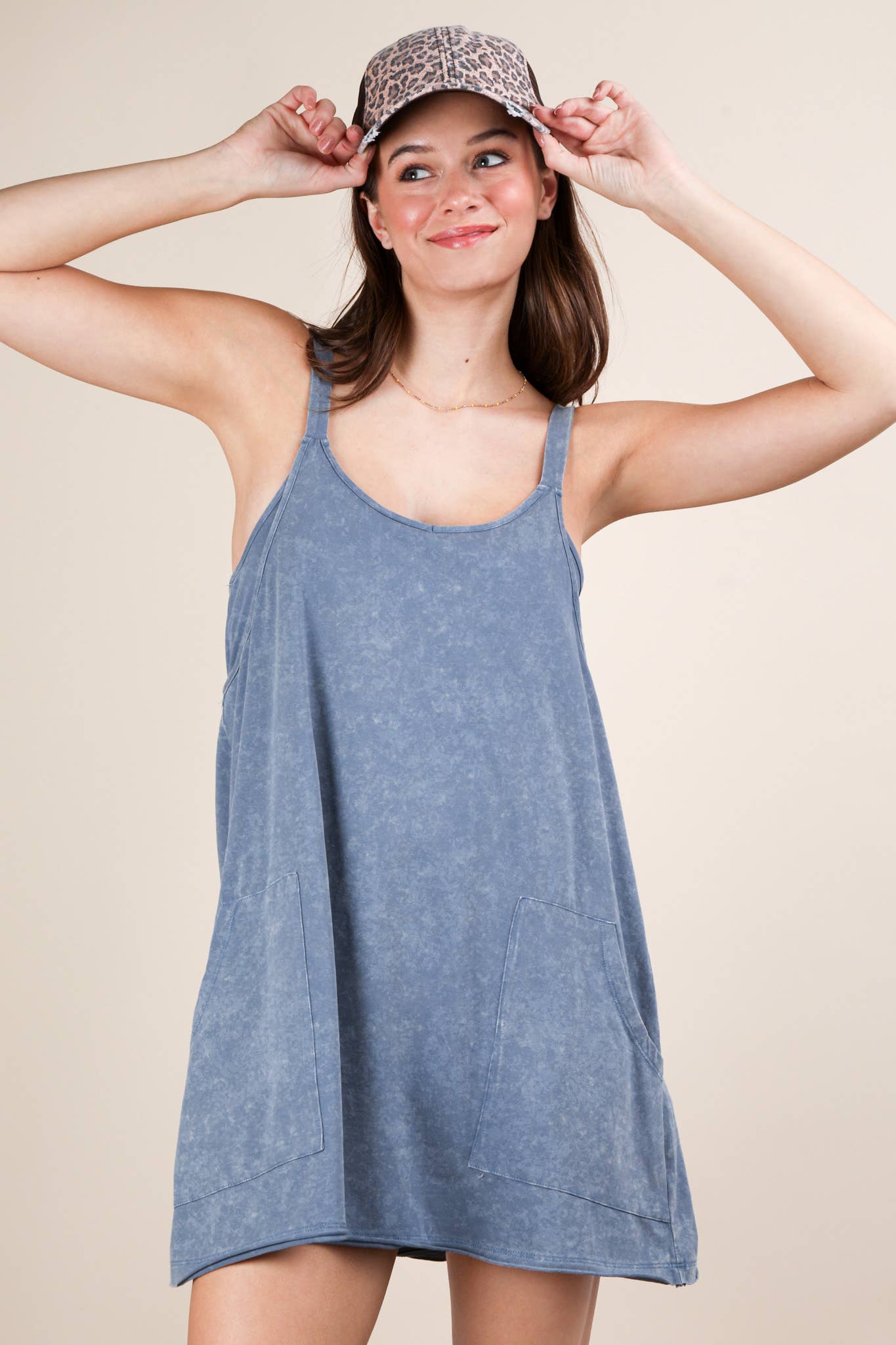 Mineral Washed Knit Mini Dress with Shorts Inside