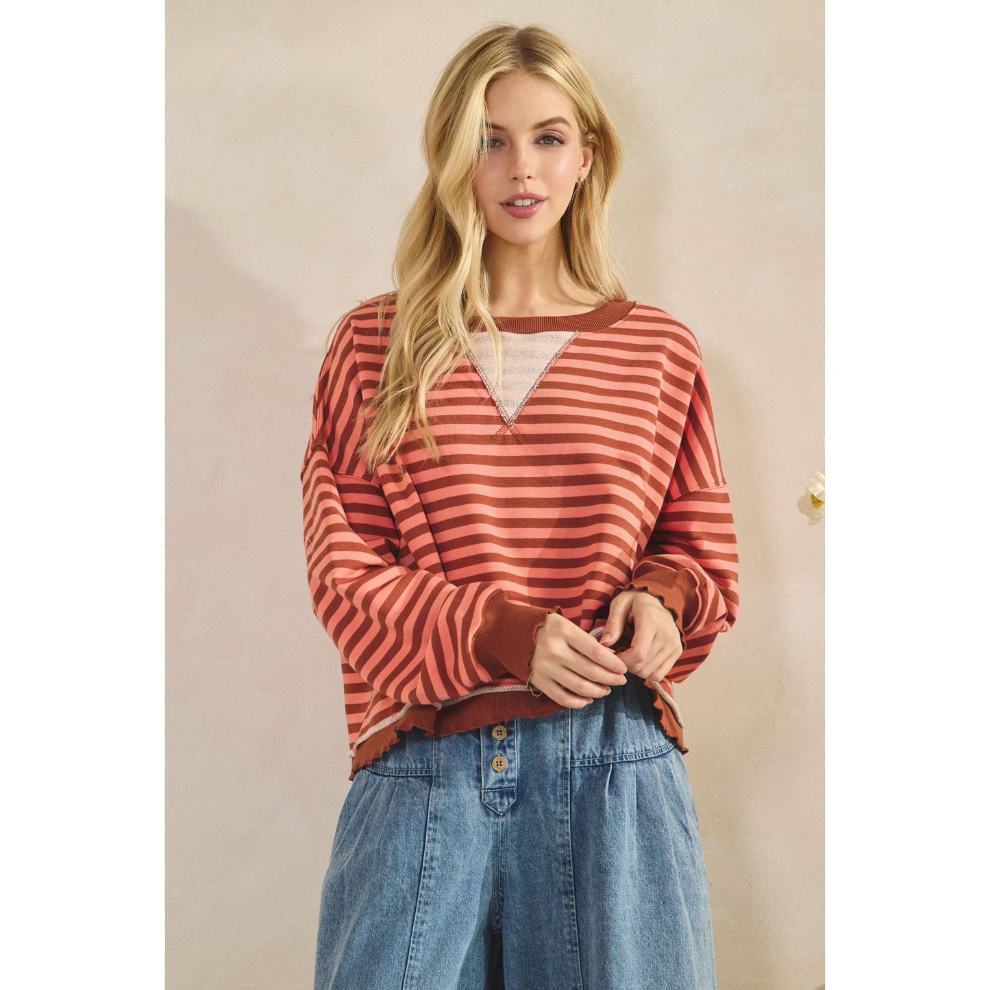 Cropped Striped French Terry Top