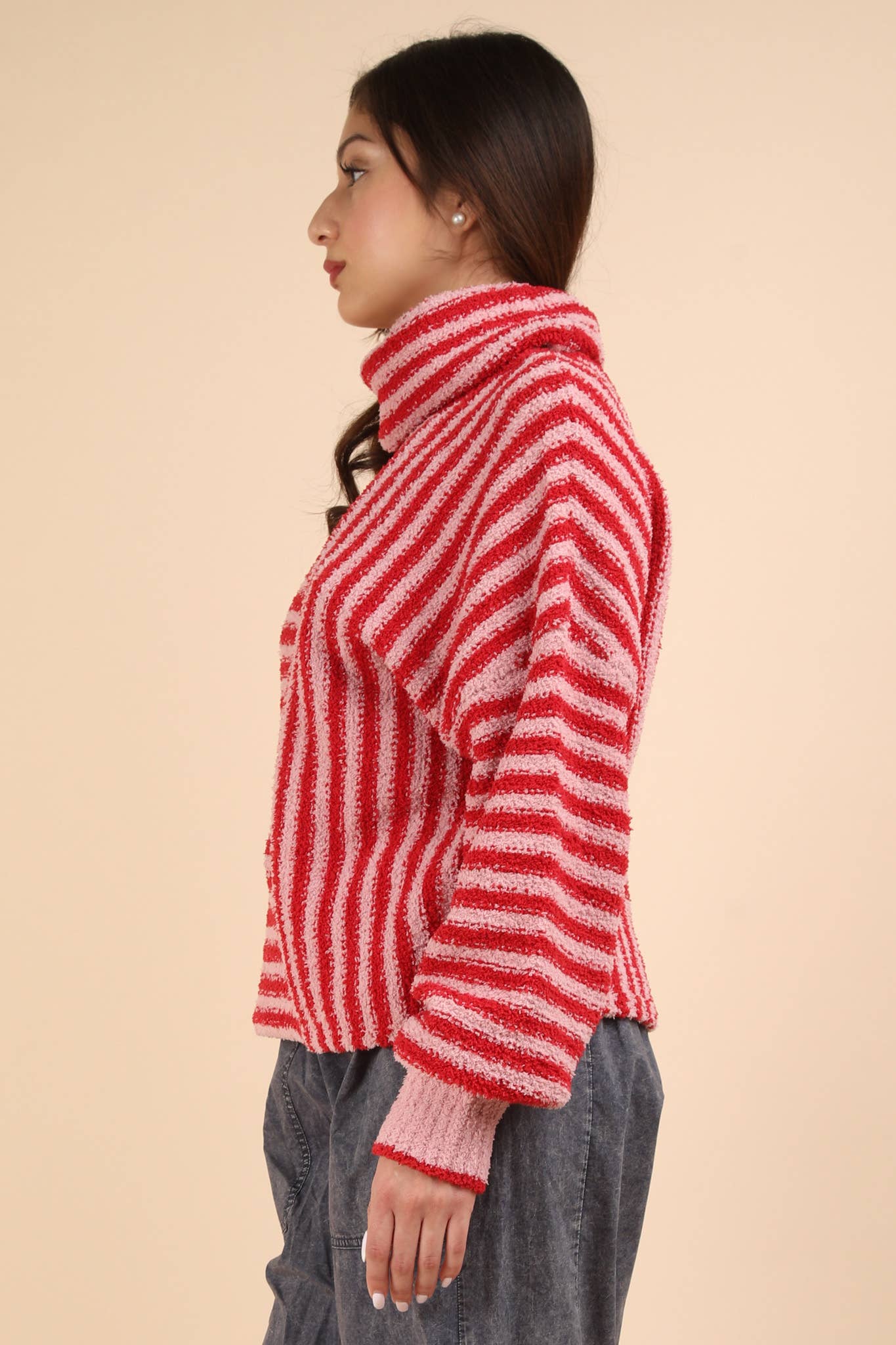 Mock Neck Soft Striped Knit Sweater Top