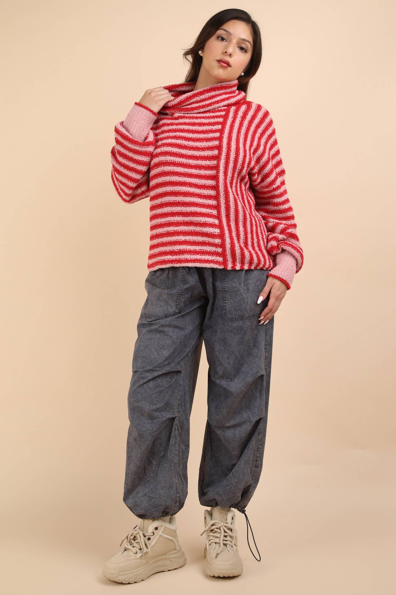 Mock Neck Soft Striped Knit Sweater Top